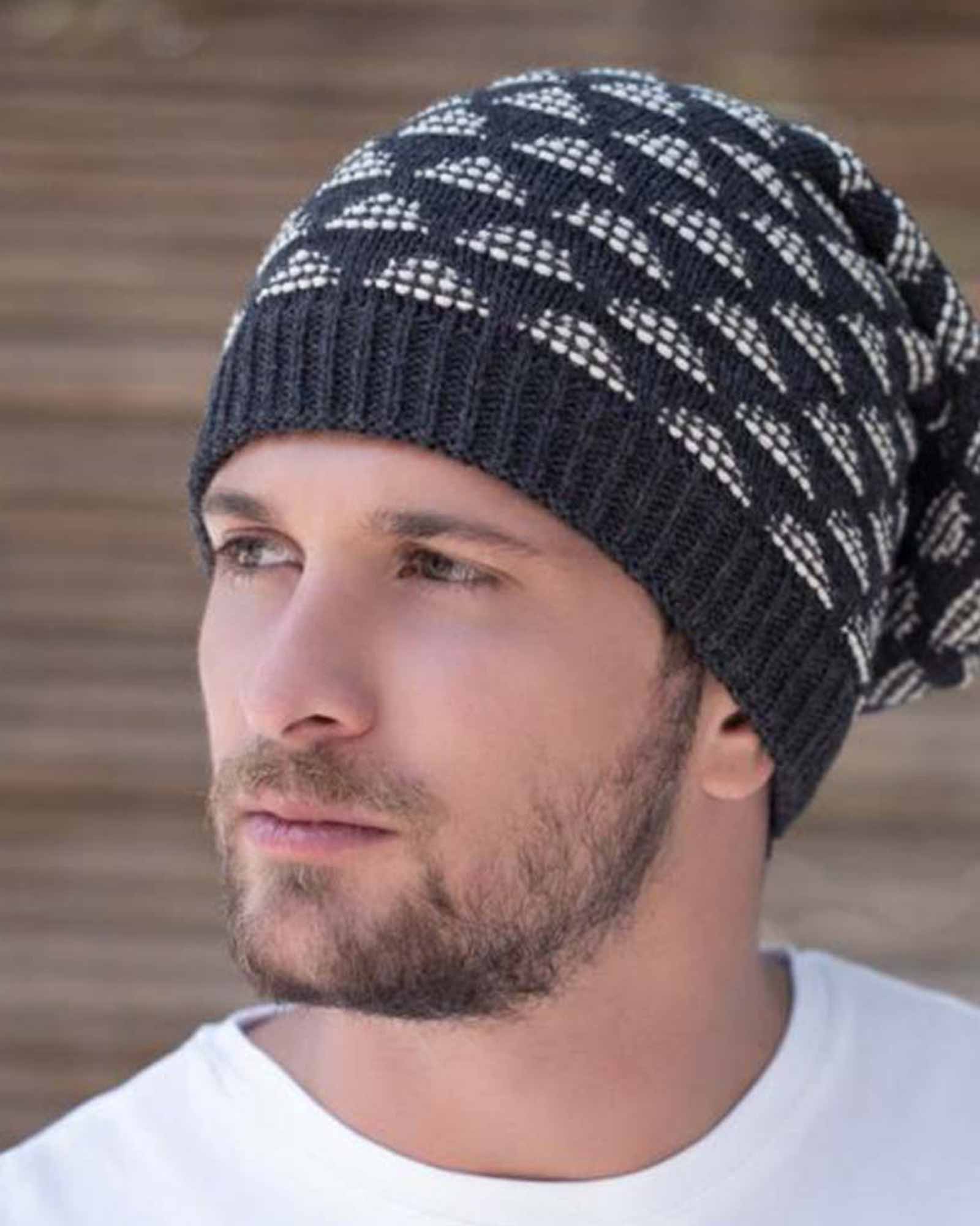 کلاه شیطونی بافت طرح مثلث خزدار - دودی - محیطی مردانه