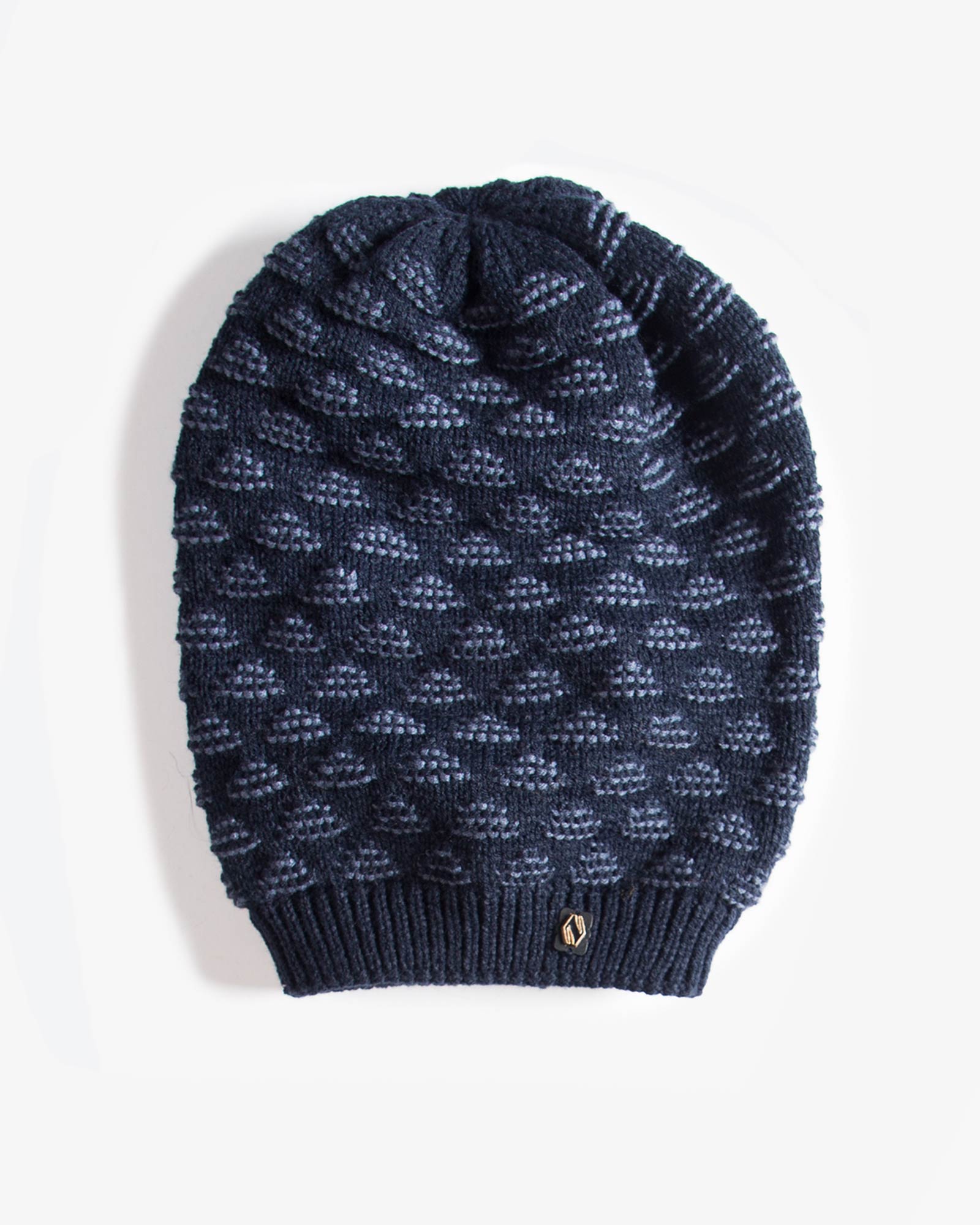 کلاه شیطونی بافت طرح مثلث خزدار - سرمه ای تیره - رو به رو