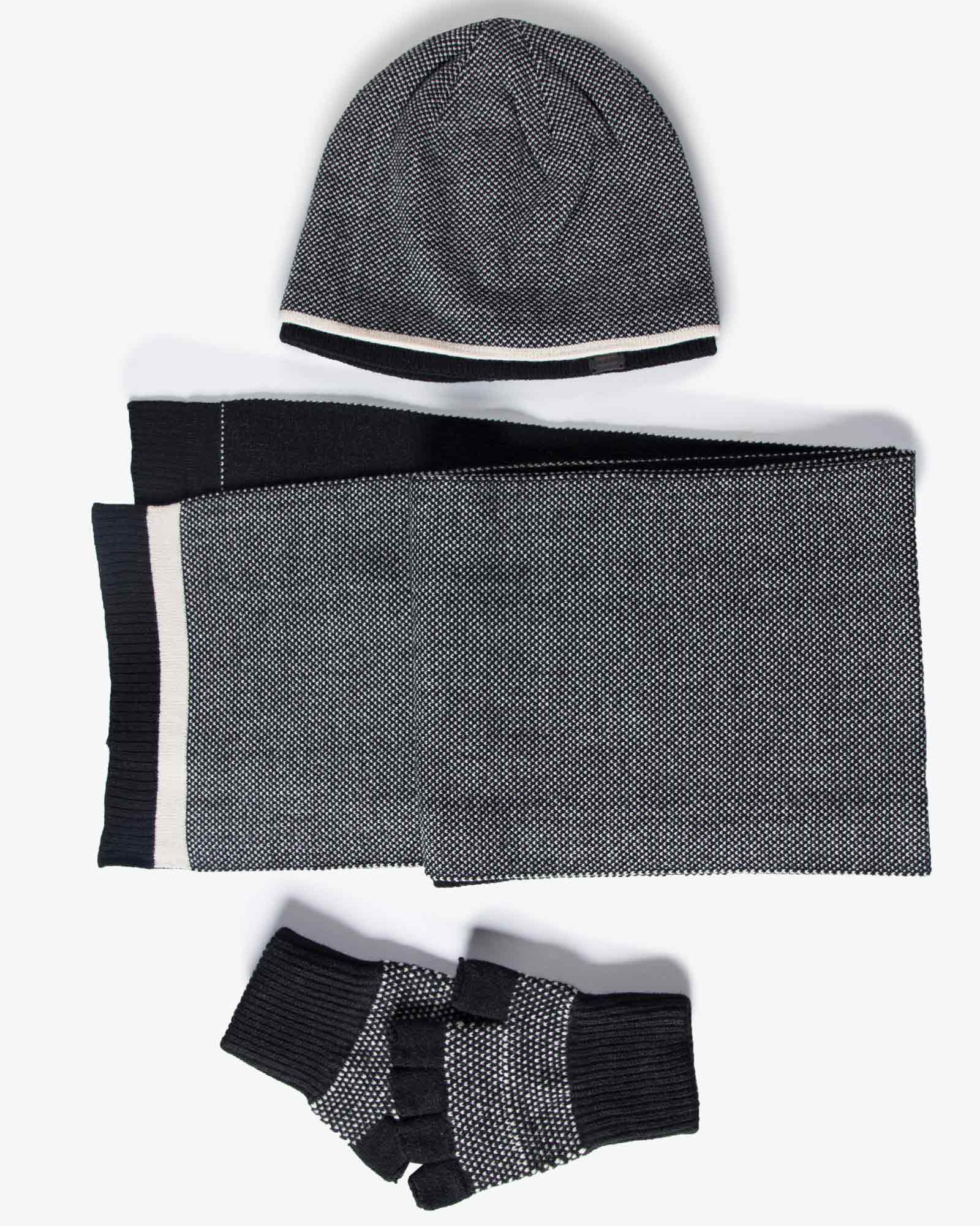 کلاه و شال گردن و دستکش بدون انگشت بافت - دودی تیره - ست