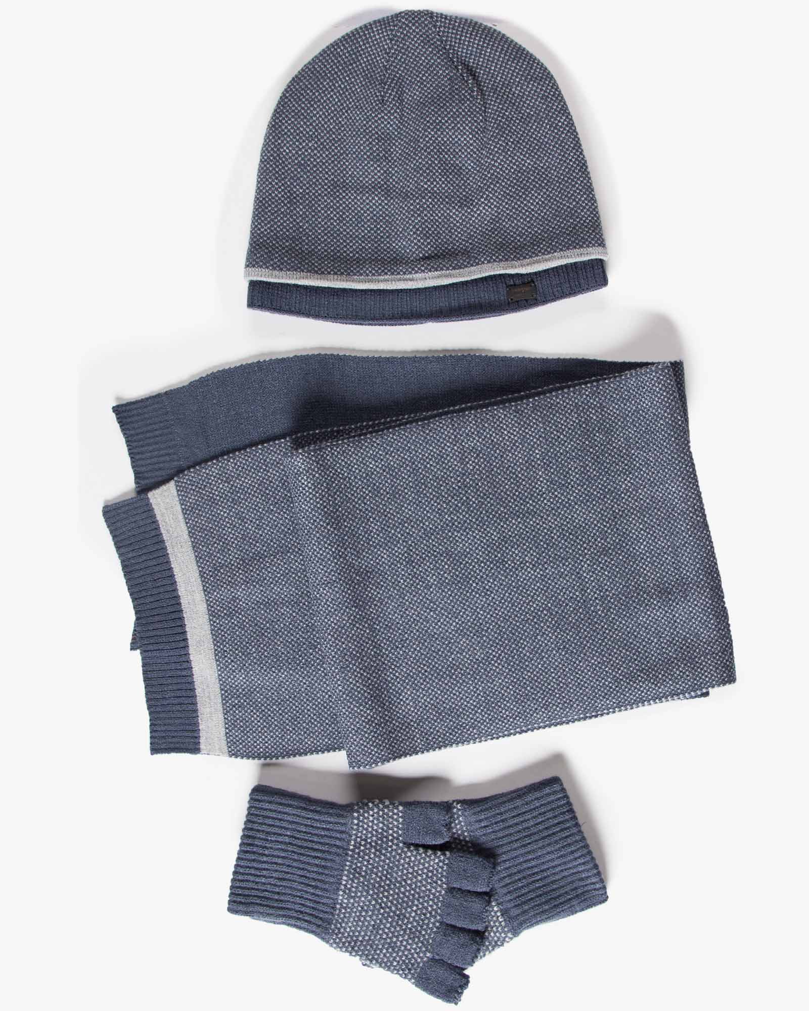 کلاه و شال گردن و دستکش بدون انگشت بافت - سربی تیره - ست