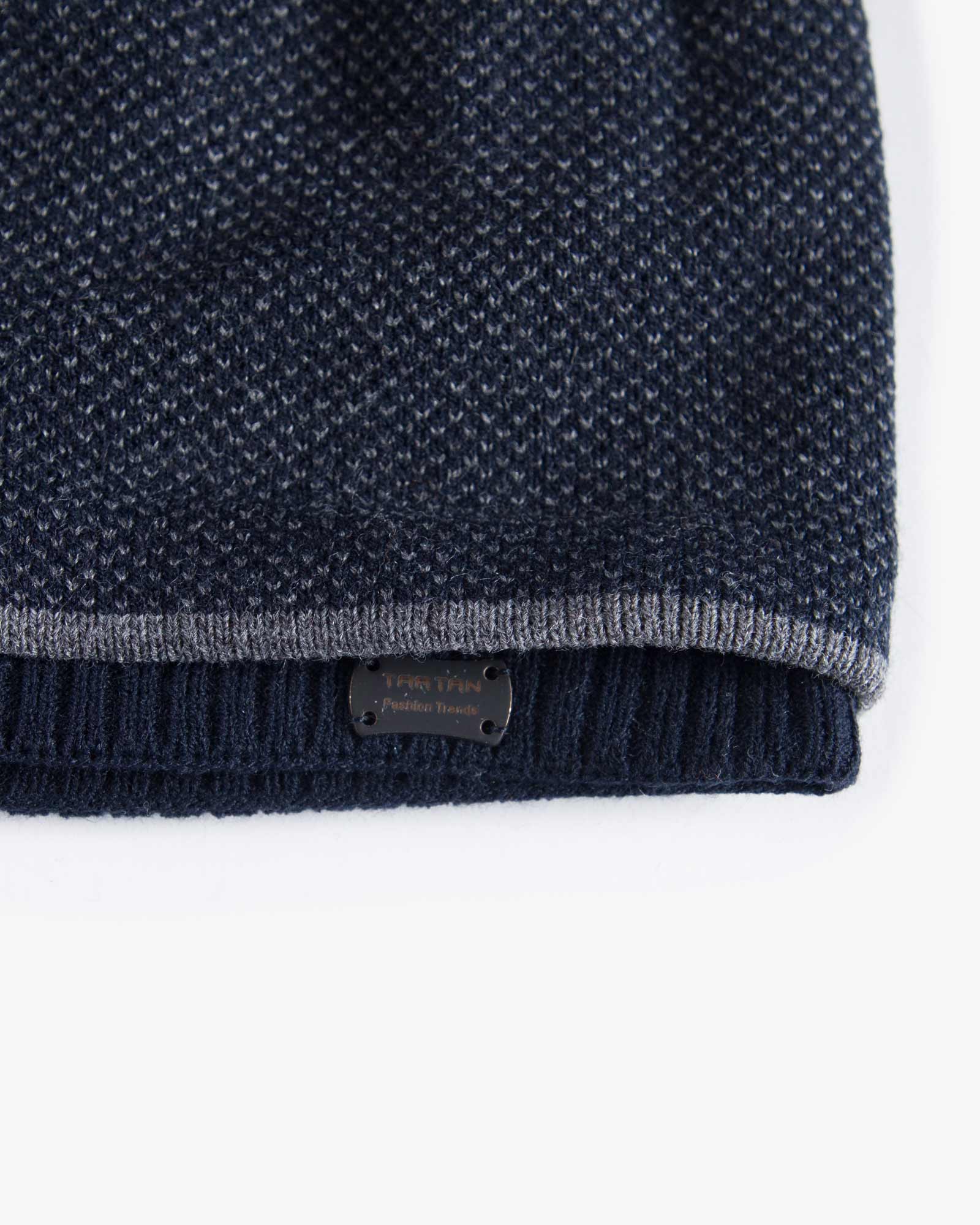 کلاه و شال گردن و دستکش بدون انگشت بافت - سرمه ای - کلاه