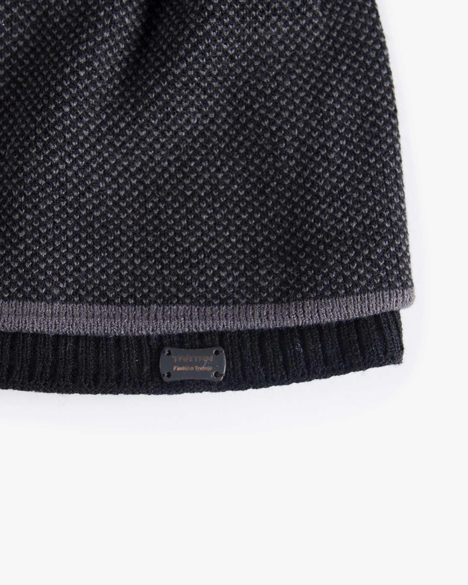 کلاه و شال گردن و دستکش بدون انگشت بافت - مشکی - کلاه