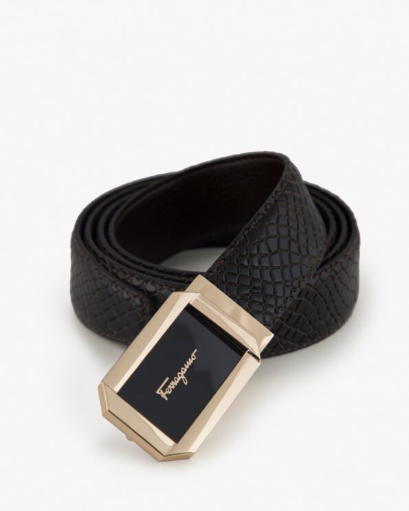 کمربند قهوه ای تیره سگک طلایی - کاکائویی