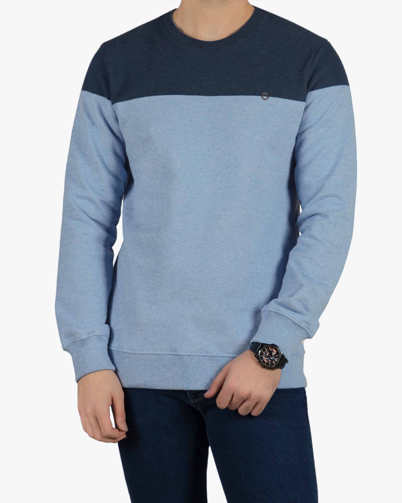 بلوز دو رنگ مردانه - آبی روشن - رو به رو