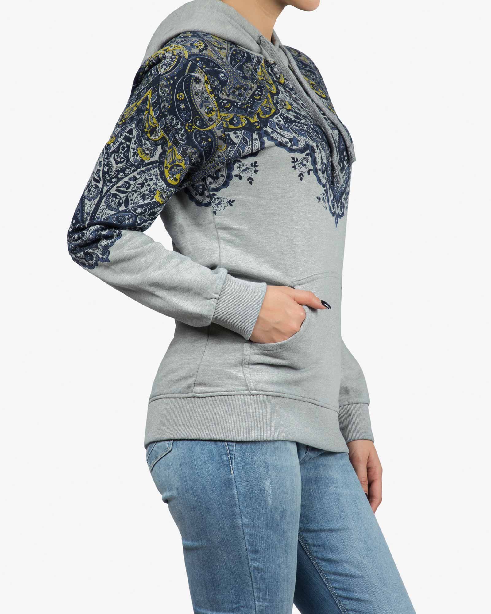 هودی دخترانه طرح سنتی جیب دار - طوسی کمرنگ - بغل