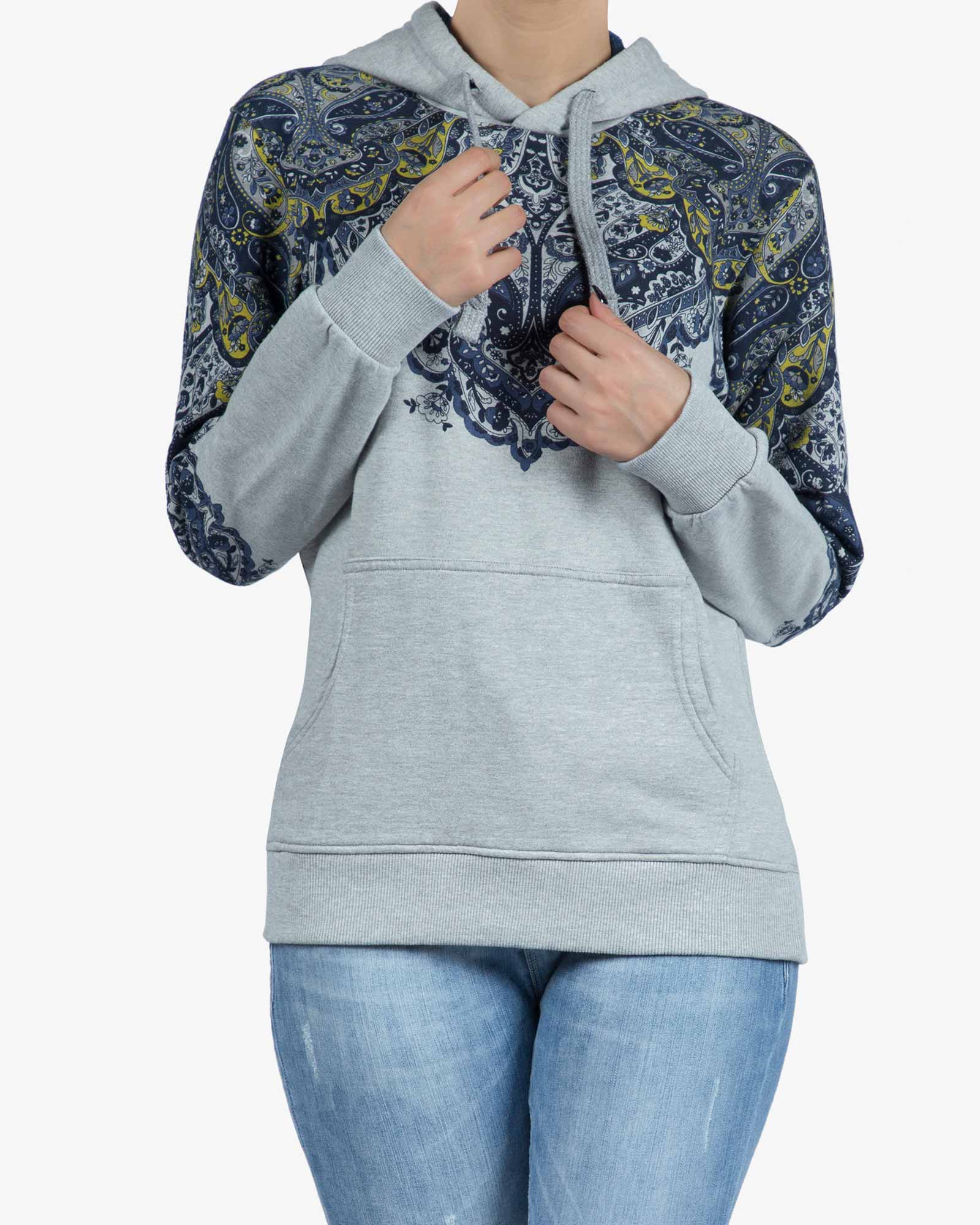 هودی دخترانه طرح سنتی جیب دار - طوسی کمرنگ - رو به رو