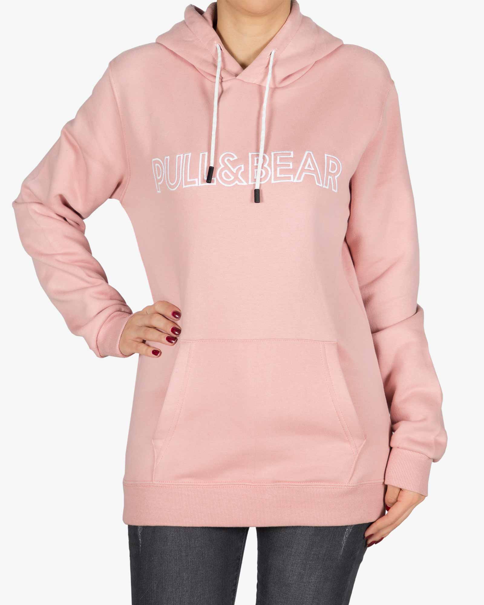 هودی دخترانه گشاد ساده - صورتی - رو به رو