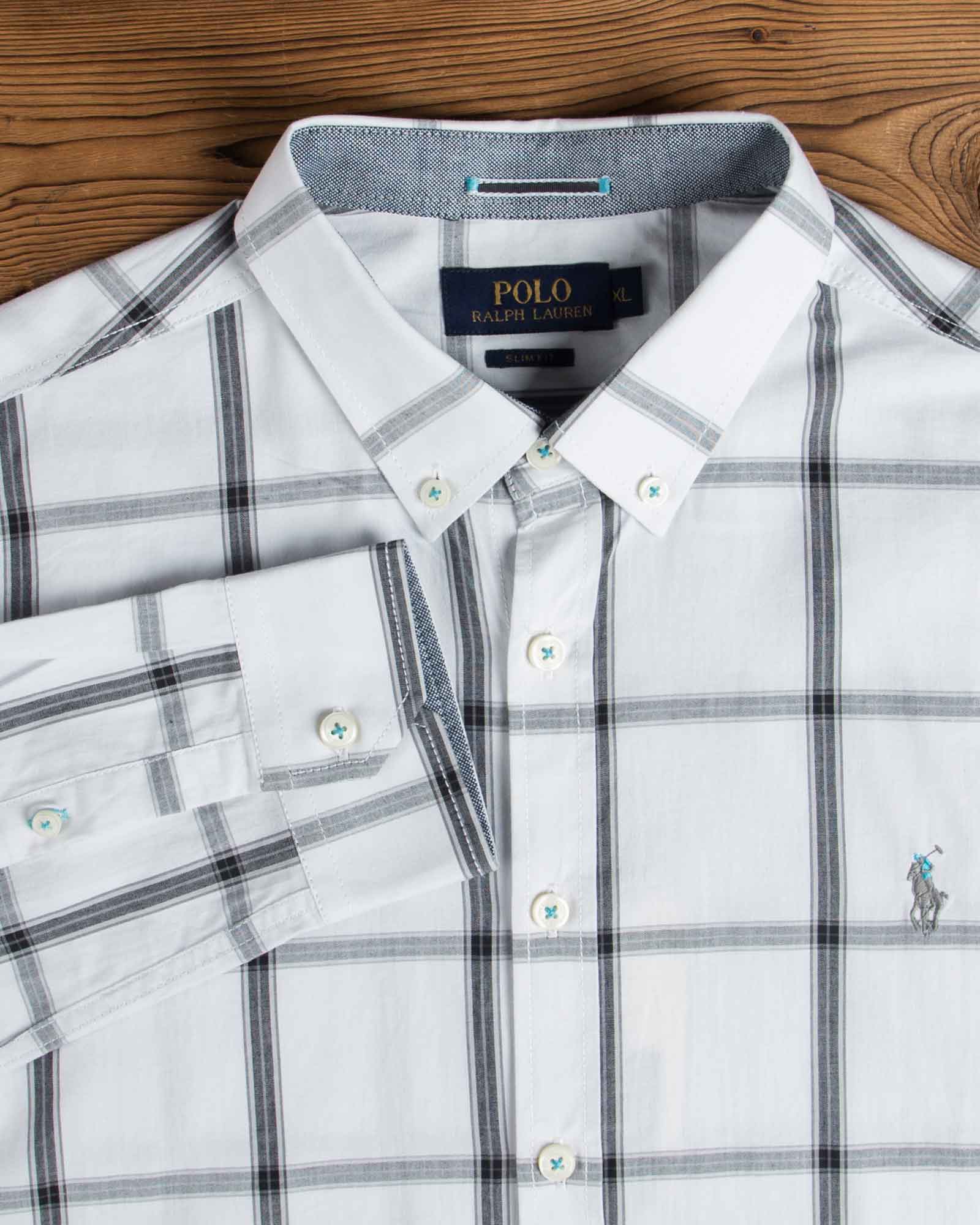 پیراهن آستین بلند چهارخانه مردانه (پوپلین) - سفید