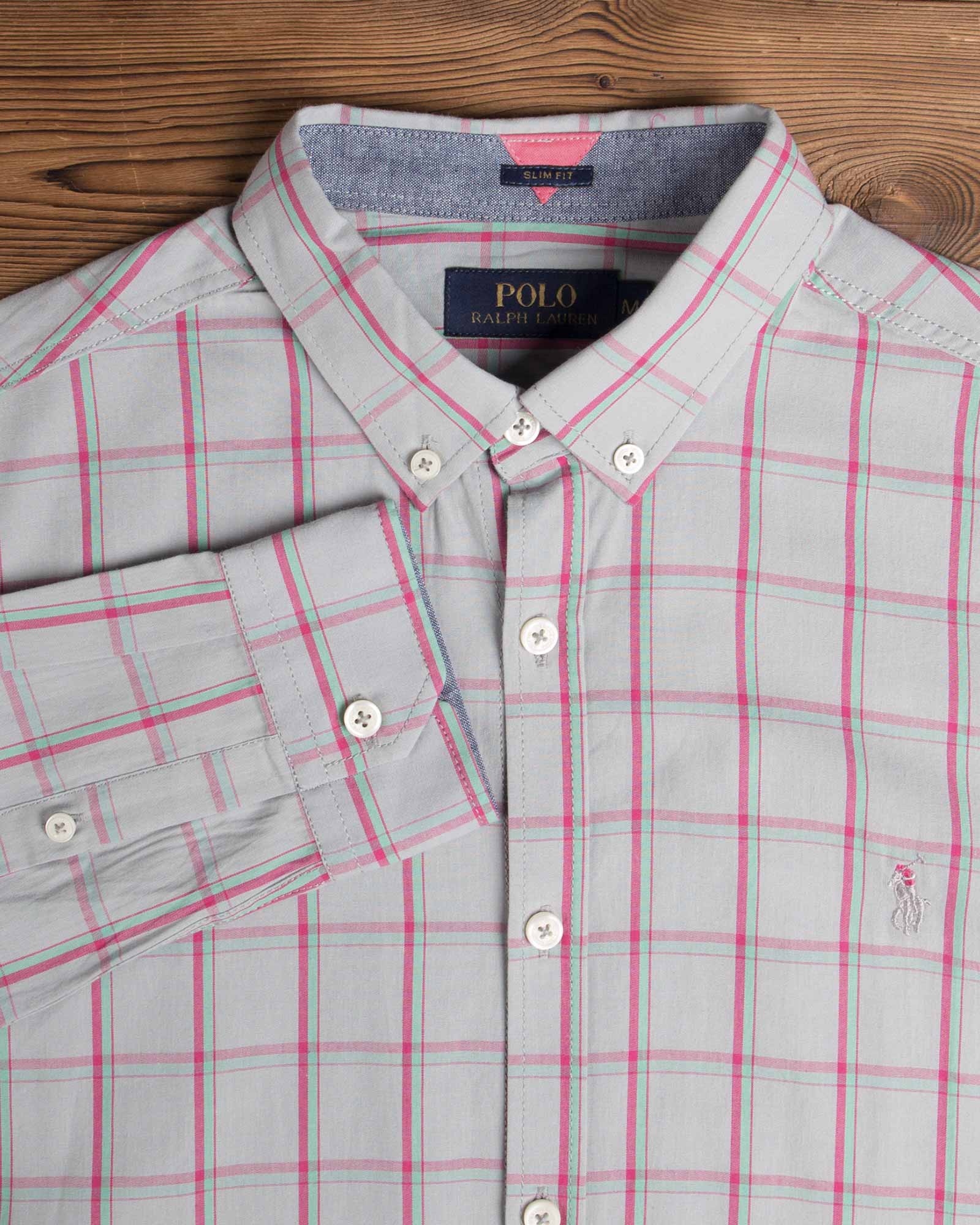 پیراهن آستین بلند چهارخانه مردانه - طوسی - یقه