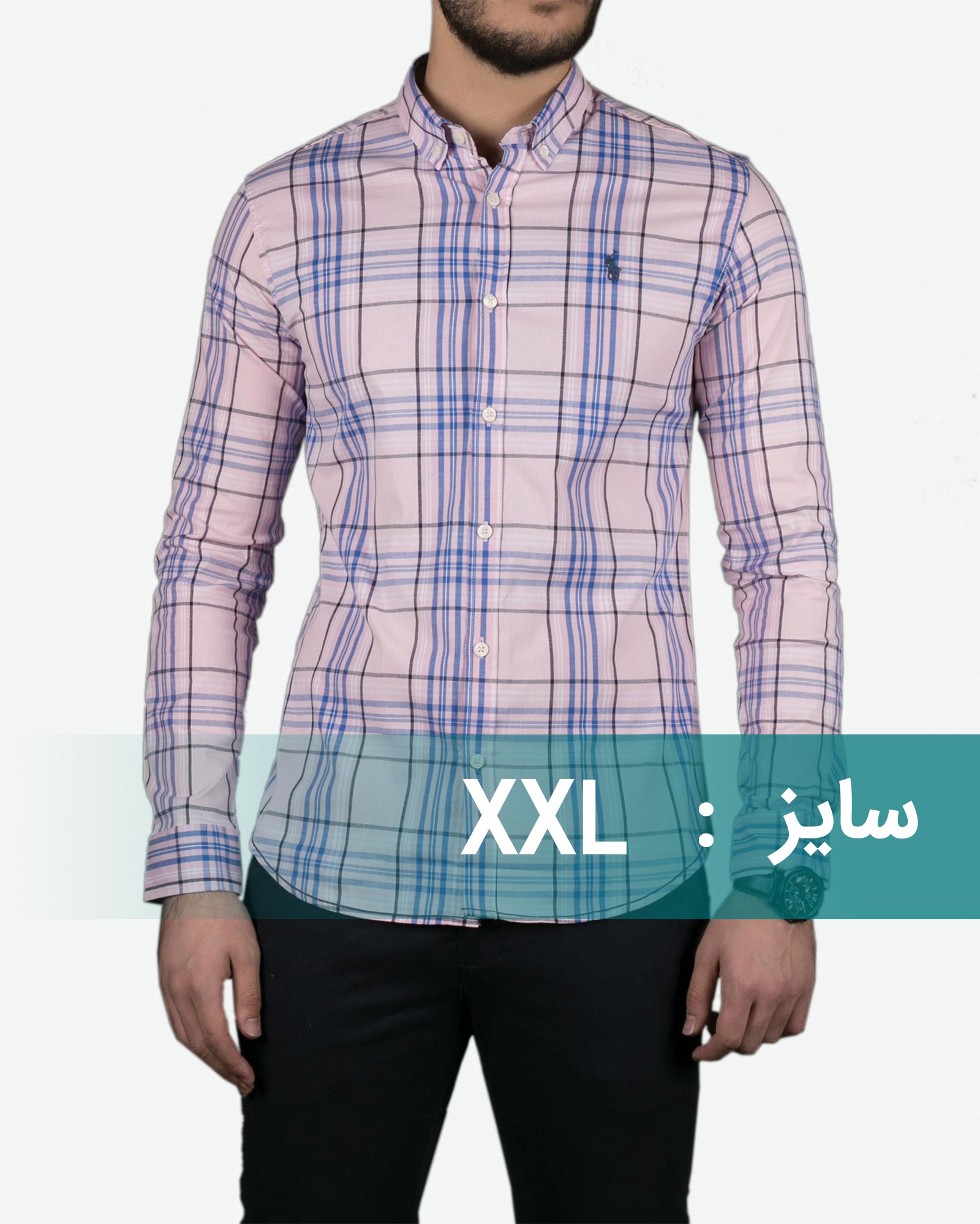 پیراهن مردانه آستین بلند چهارخونه - صورتی