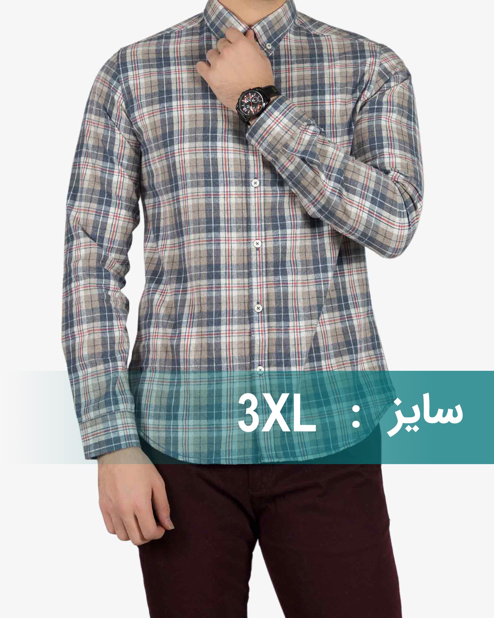 پیراهن پشمی طرح دار مردانه - خاکی