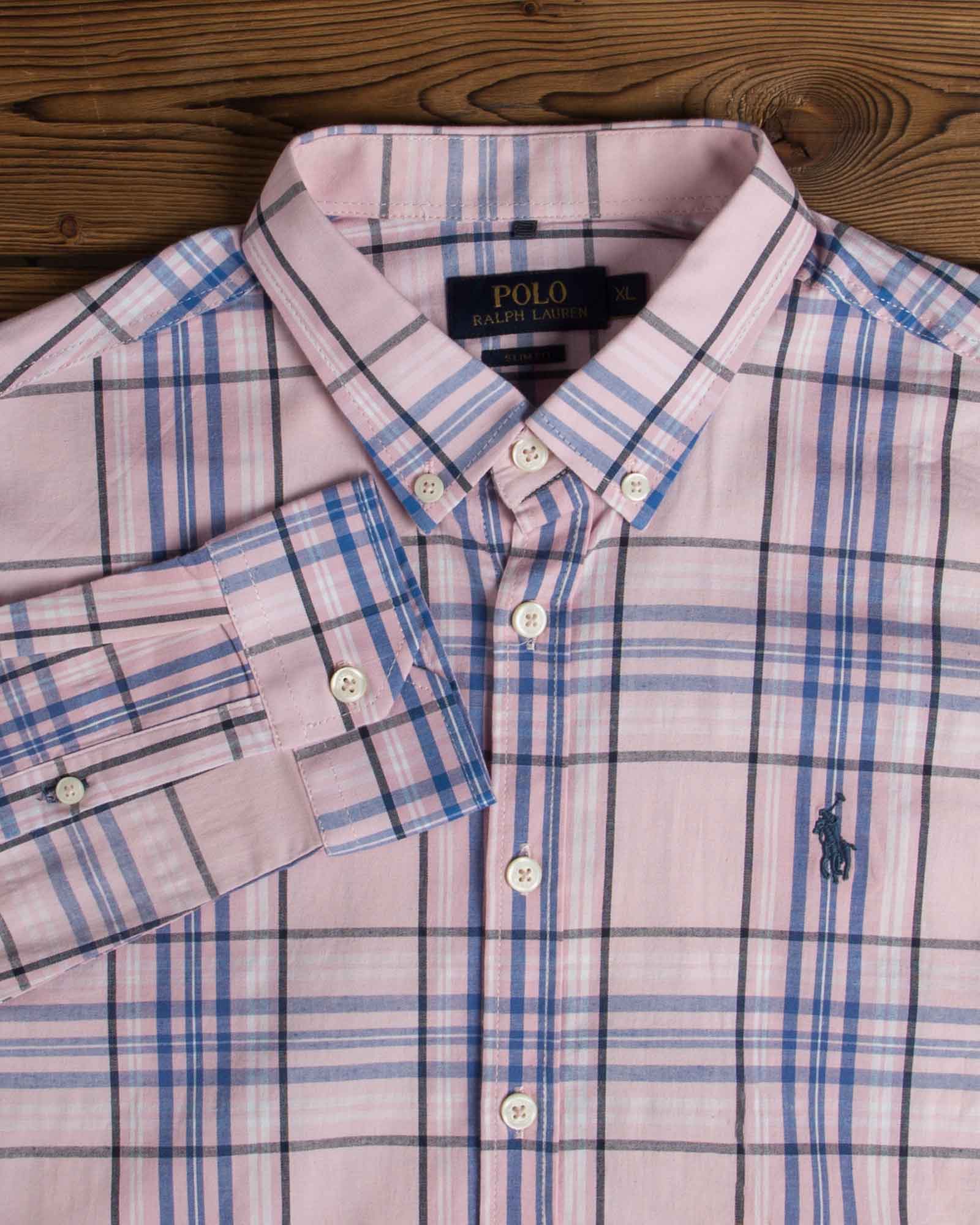 پیراهن مردانه آستین بلند چهارخونه - صورتی - یقه مردانه