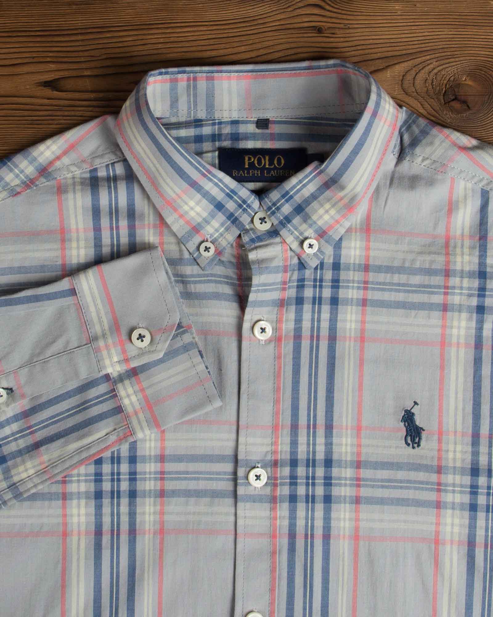 پیراهن مردانه آستین بلند چهارخونه - طوسی کمرنگ