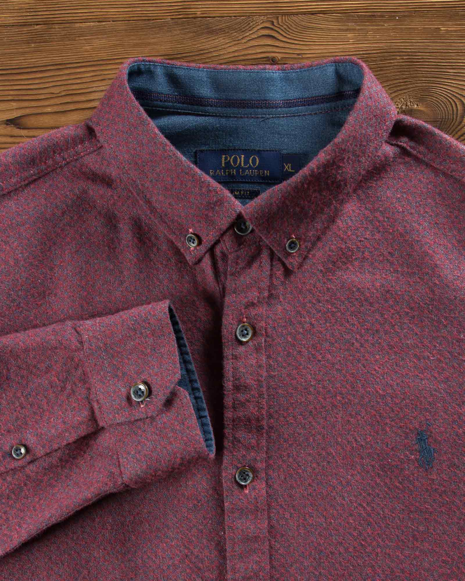 پیراهن پشمی مردانه ساده - شرابی - یقه مردانه