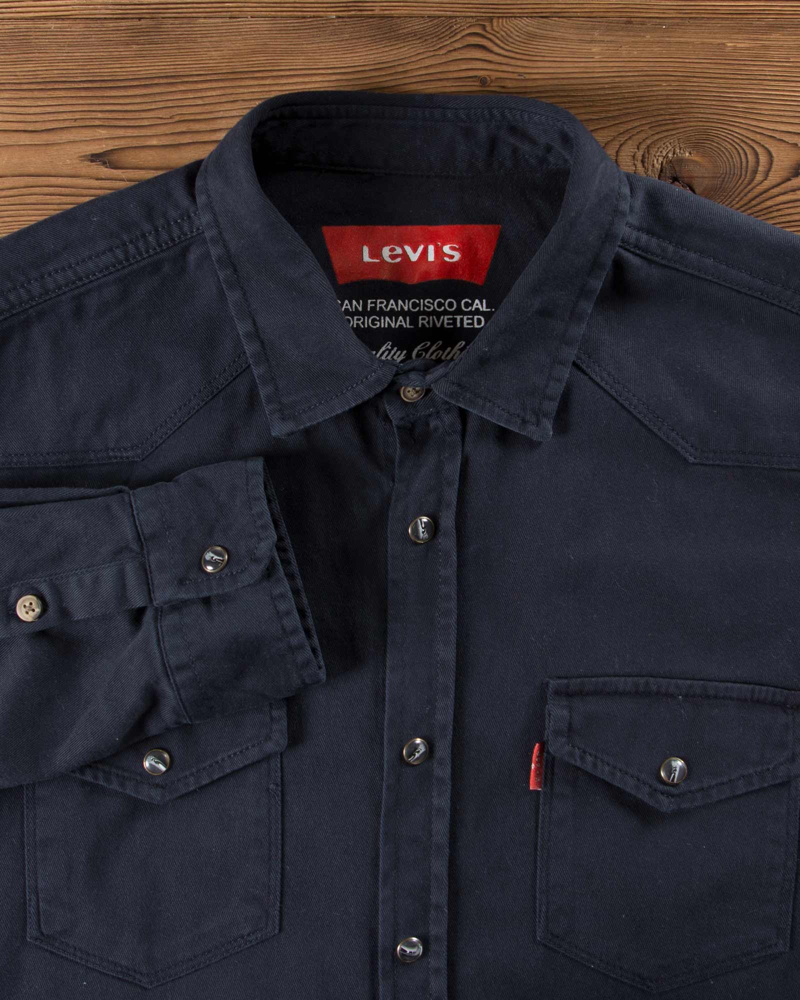 پیراهن کتان دو جیب مردانه - سرمه ای تیره - یقه مردانه