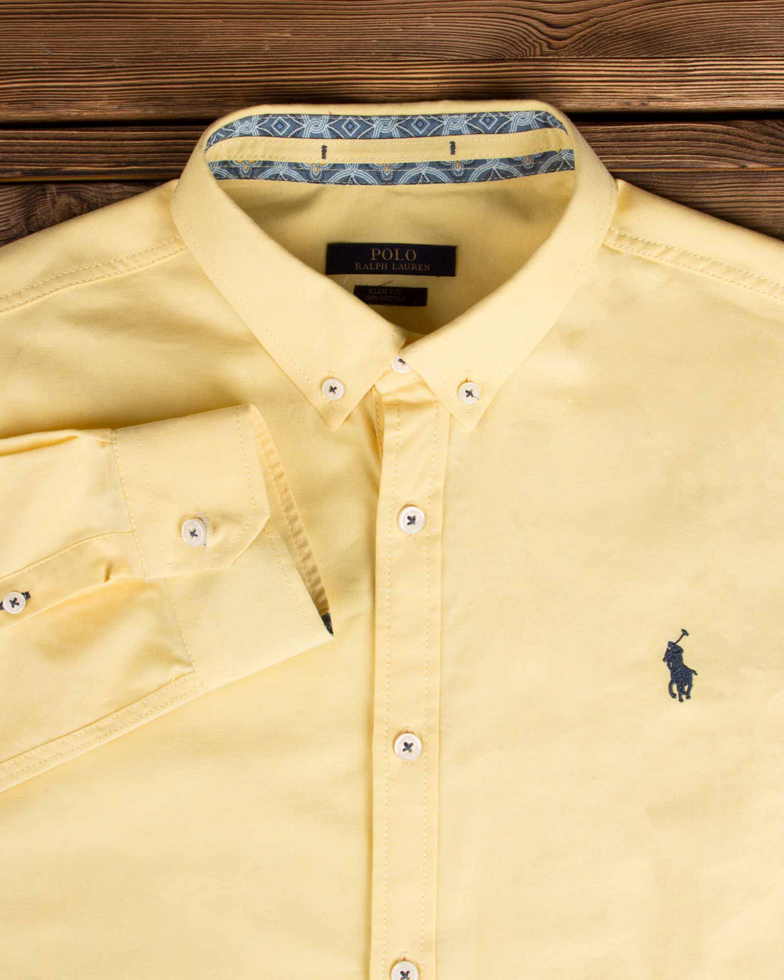 پیراهن مردانه آستین بلند - زرد - یقه مردانه