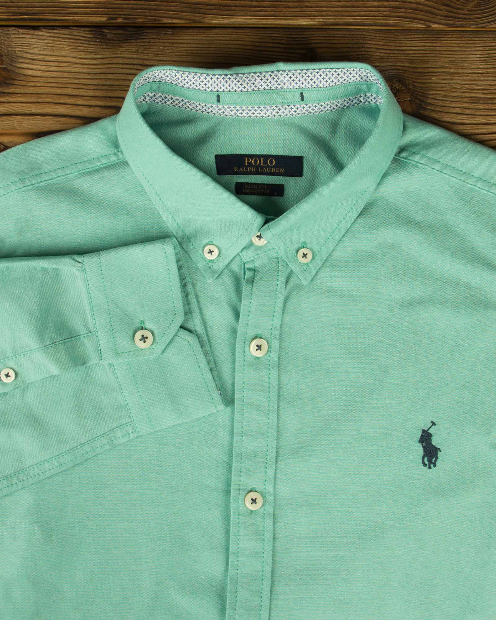 پیراهن مردانه آستین بلند - سبز زمردی - یقه مردانه