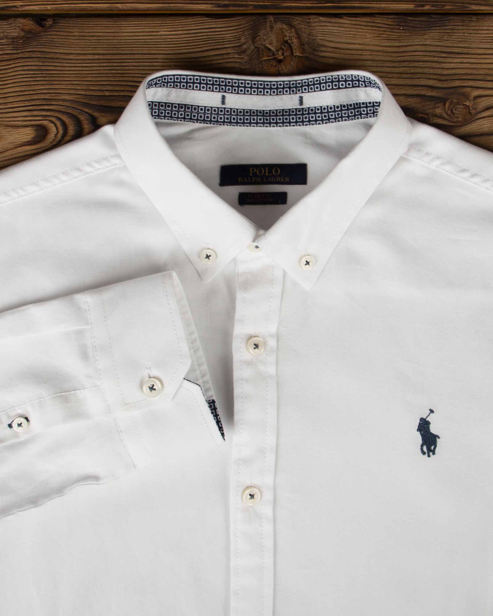 پیراهن مردانه آستین بلند - سفید - یقه مردانه