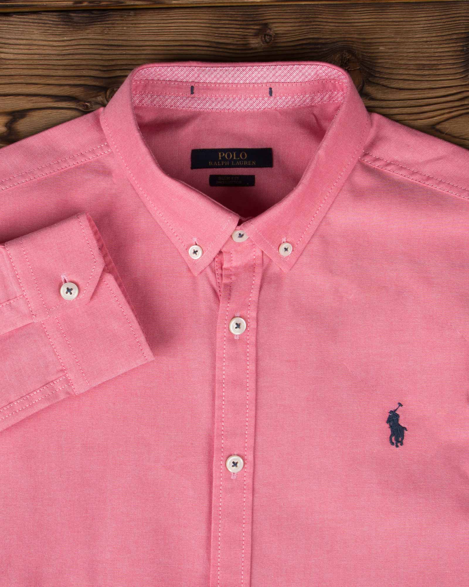 پیراهن مردانه آستین بلند - صورتی - یقه مردانه