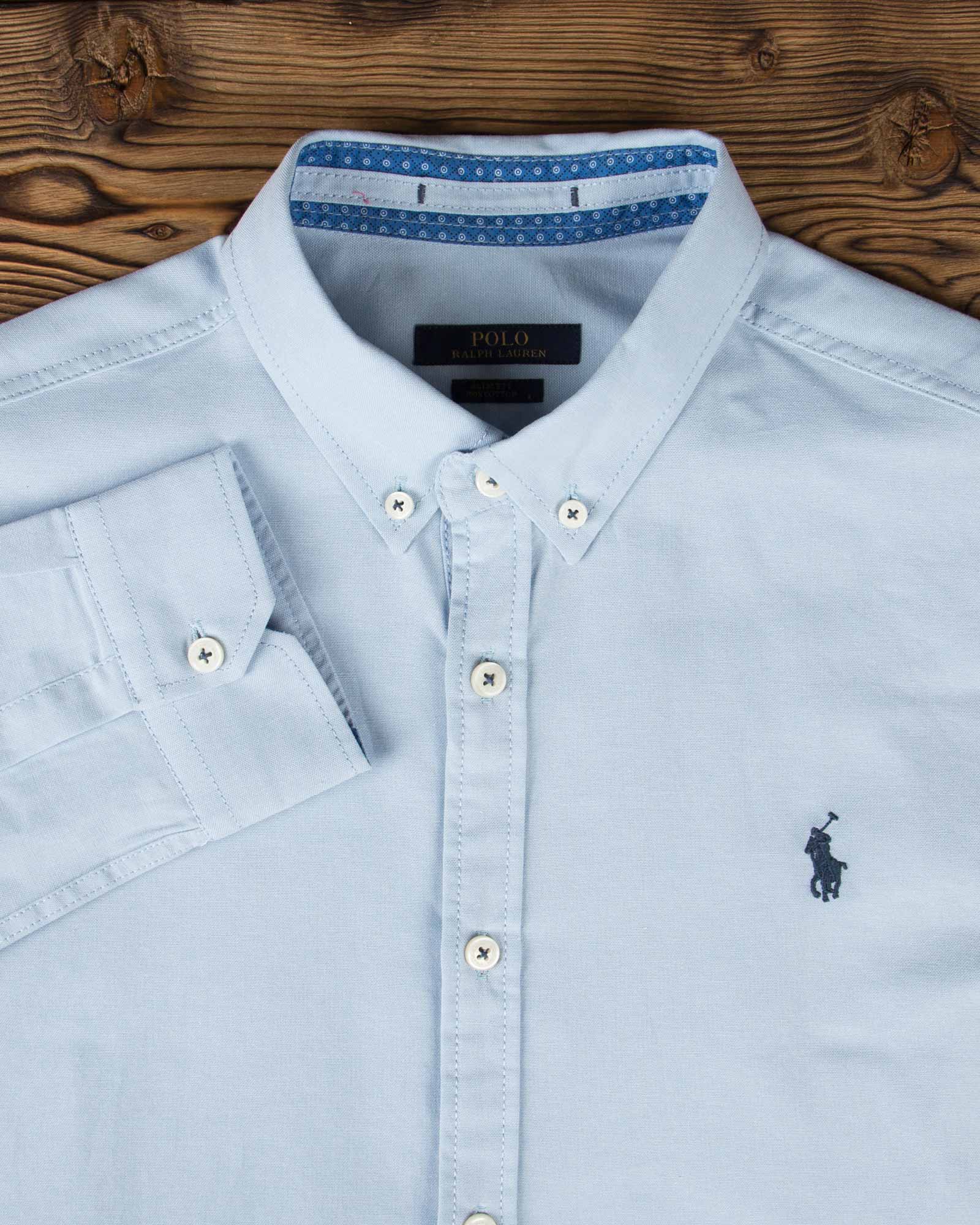 پیراهن مردانه آستین بلند - نیلی پاستیلی - یقه مردانه