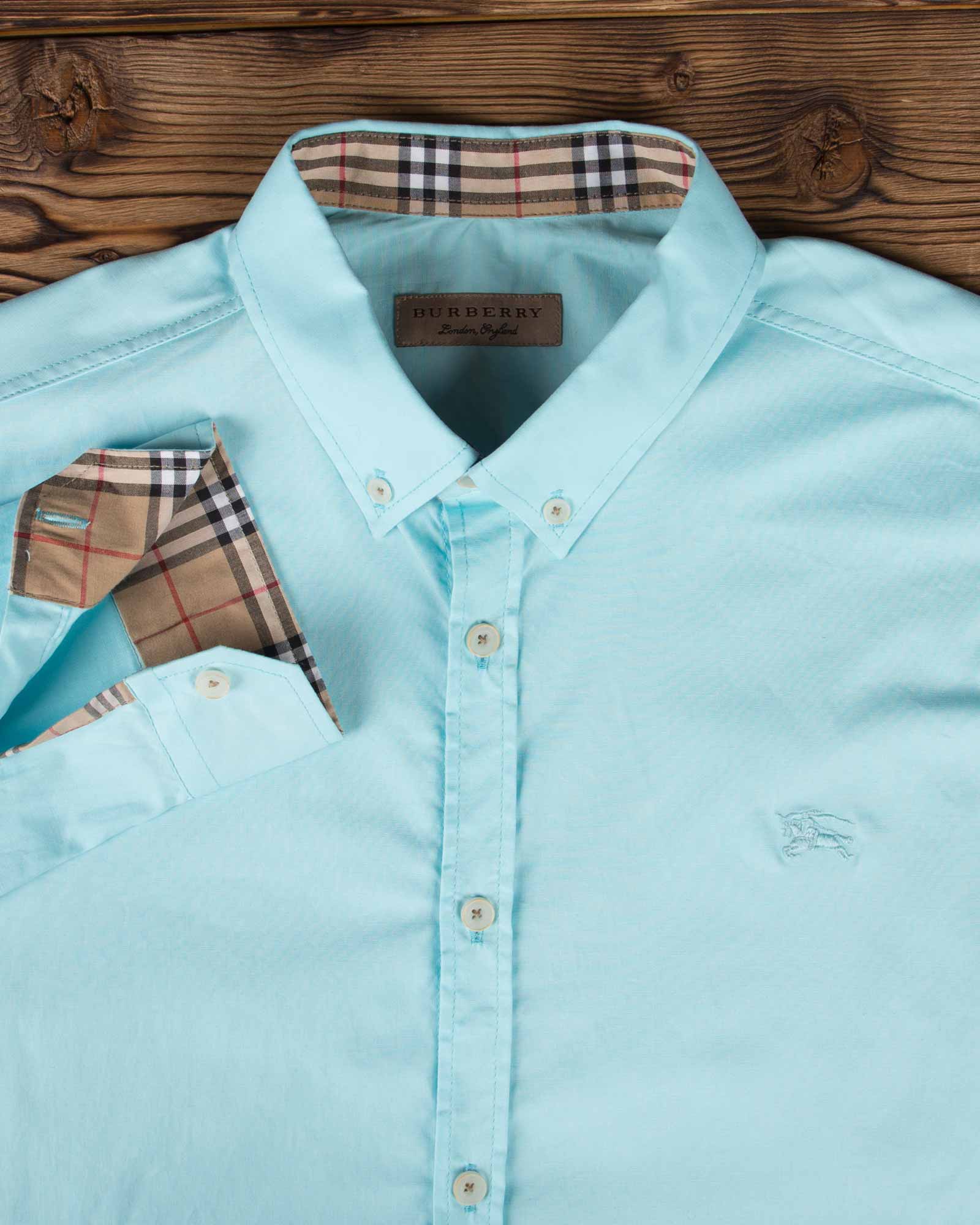 پیراهن مردانه اسپرت ساده - فیروزه ای - یقه مردانه