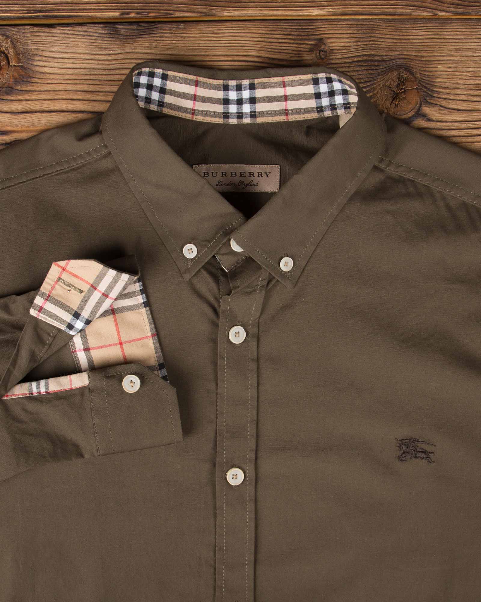 پیراهن مردانه اسپرت ساده - یشمی - یقه مردانه