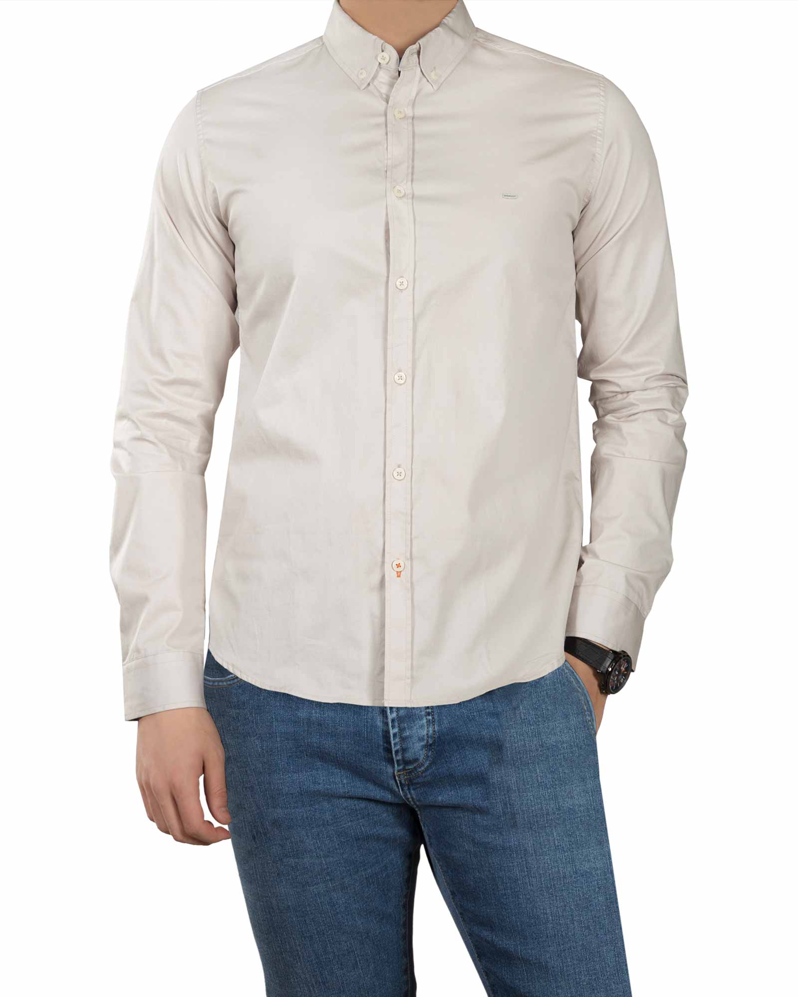 پیراهن مردانه ساده نخی - خاکستری محو - رو به رو