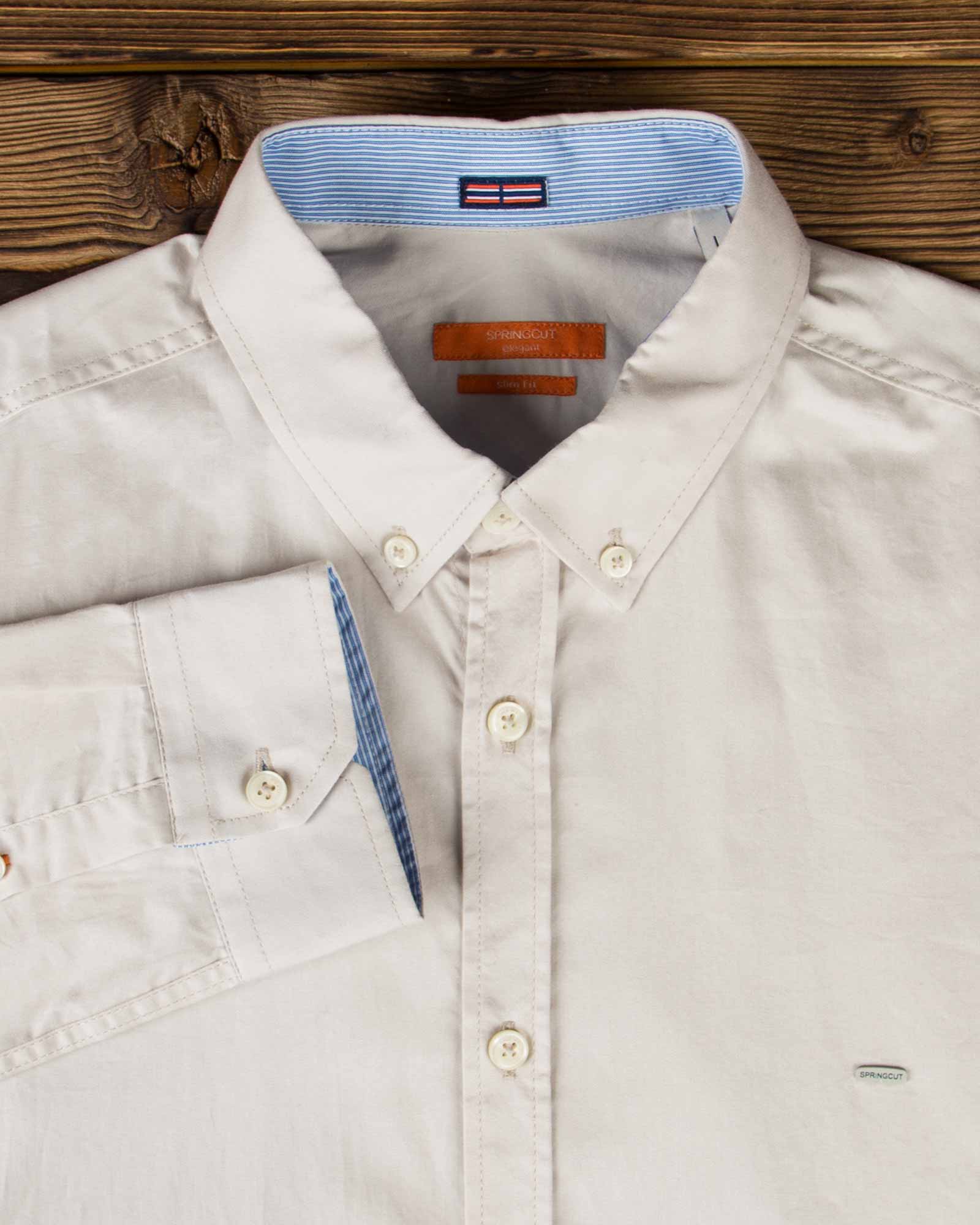 پیراهن مردانه ساده نخی - خاکستری محو - یقه مردانه