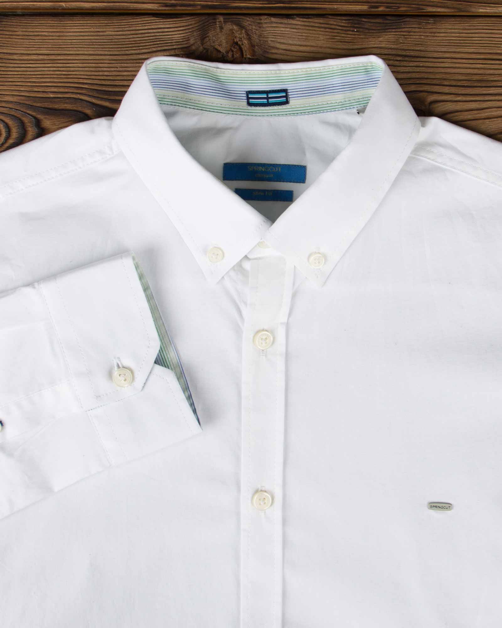 پیراهن مردانه ساده نخی - سفید - یقه مردانه