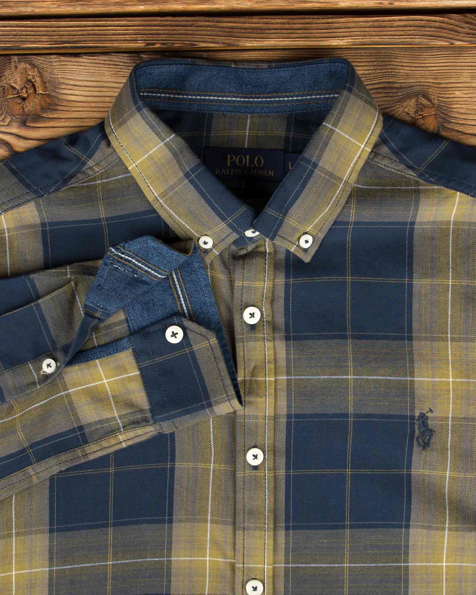 پیراهن مردانه چهارخانه اسپرت - سرمه ای - یقه آستین