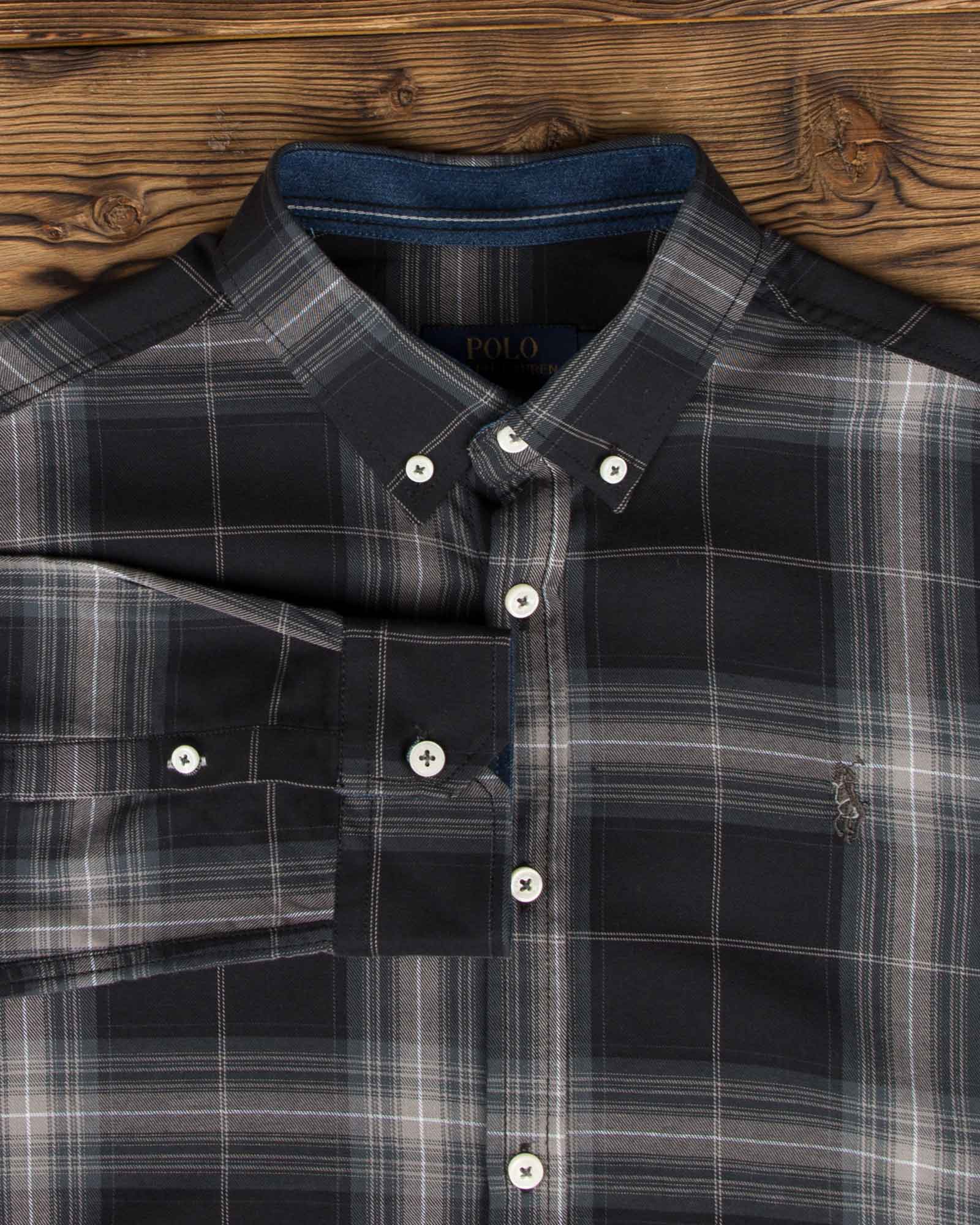 پیراهن مردانه چهارخانه اسپرت - مشکی - یقه آستین