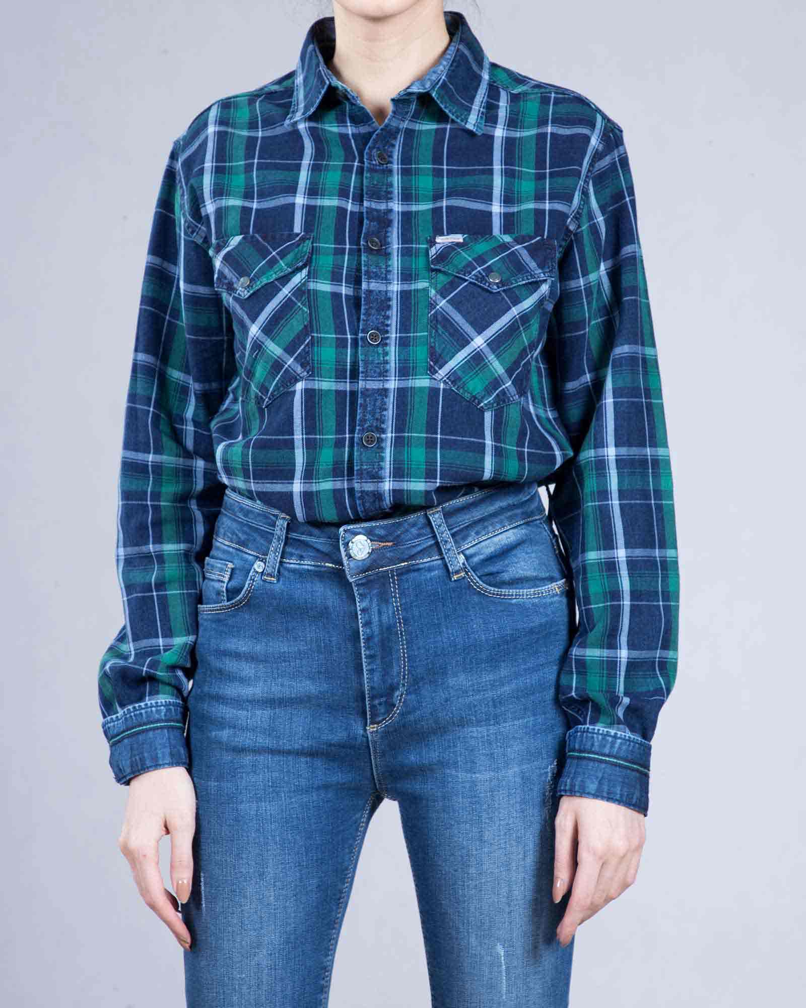 پیراهن چهارخانه دخترانه اسپرت - سبز - رو به رو