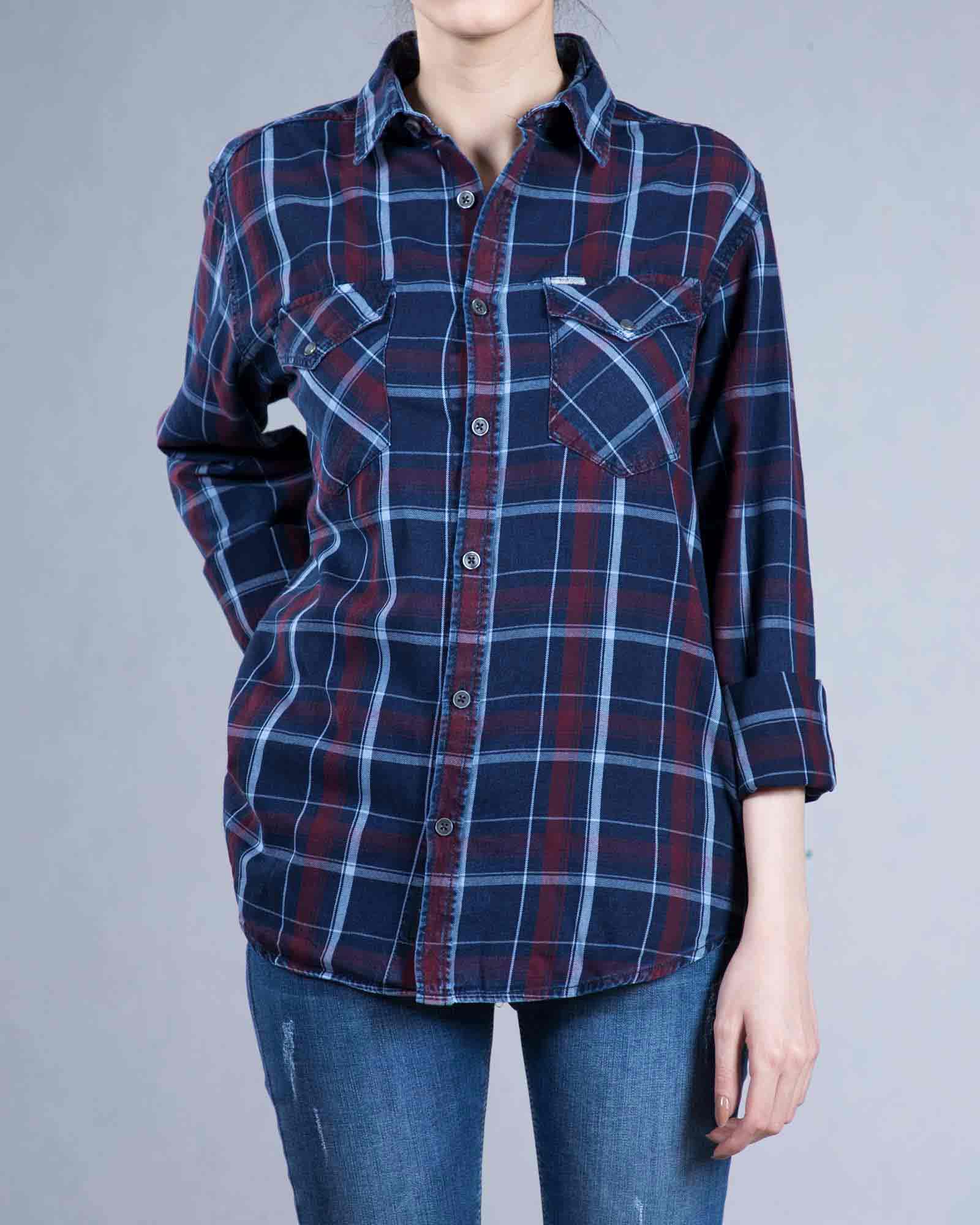 پیراهن چهارخانه دخترانه اسپرت - قرمز - رو به رو