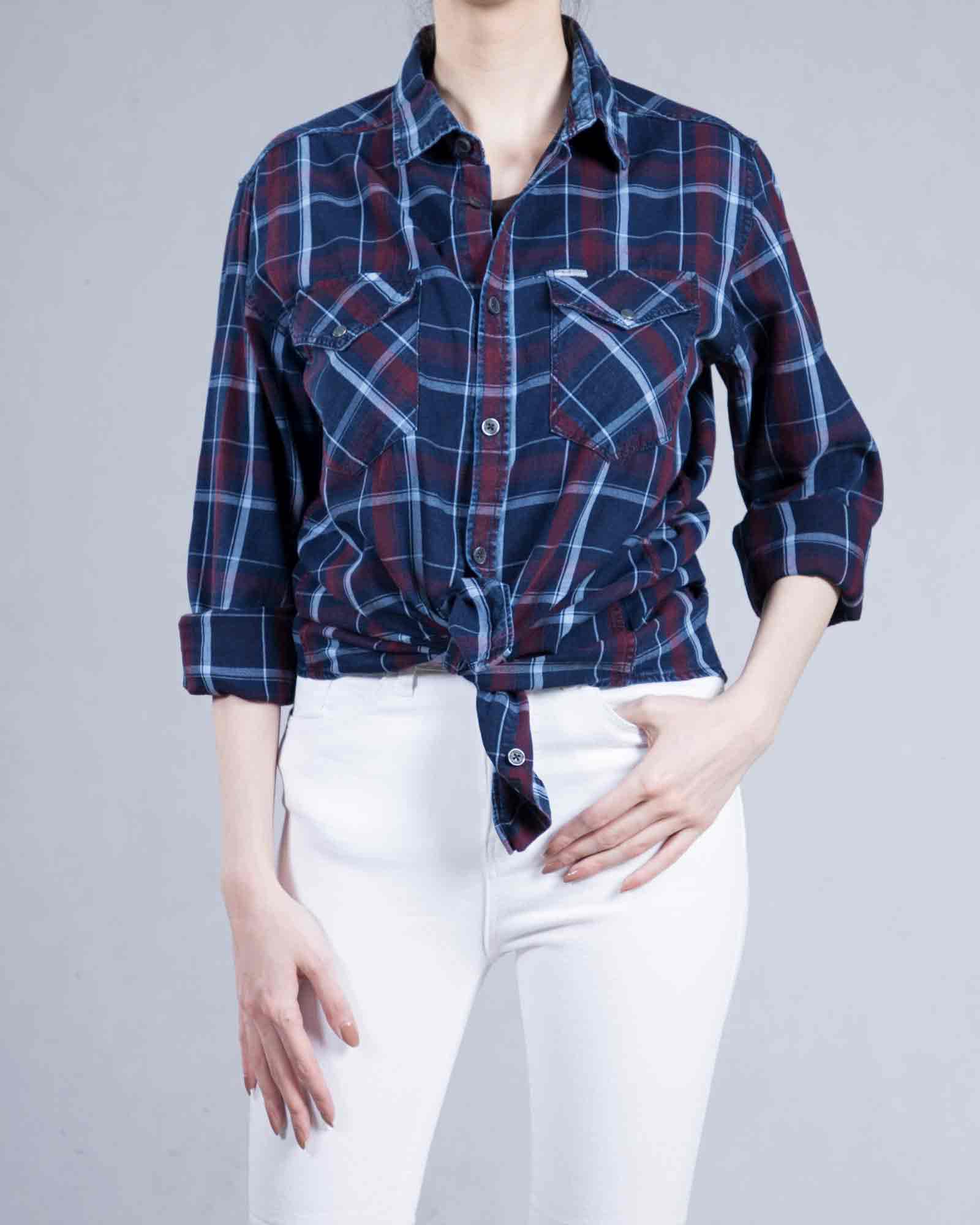 پیراهن چهارخانه دخترانه اسپرت - قرمز - گره دار