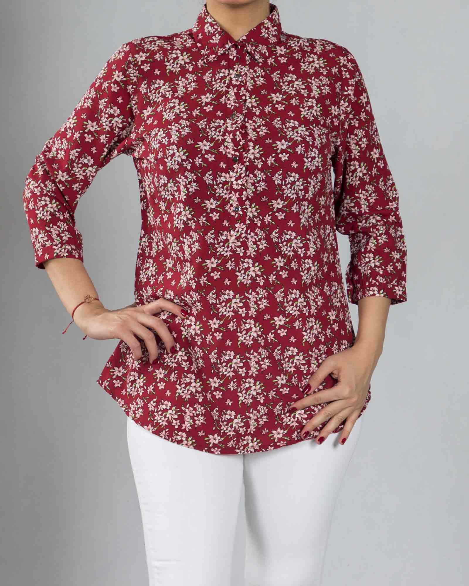 شومیز مجلسی حریر گلدار - مشکی - رو به رو