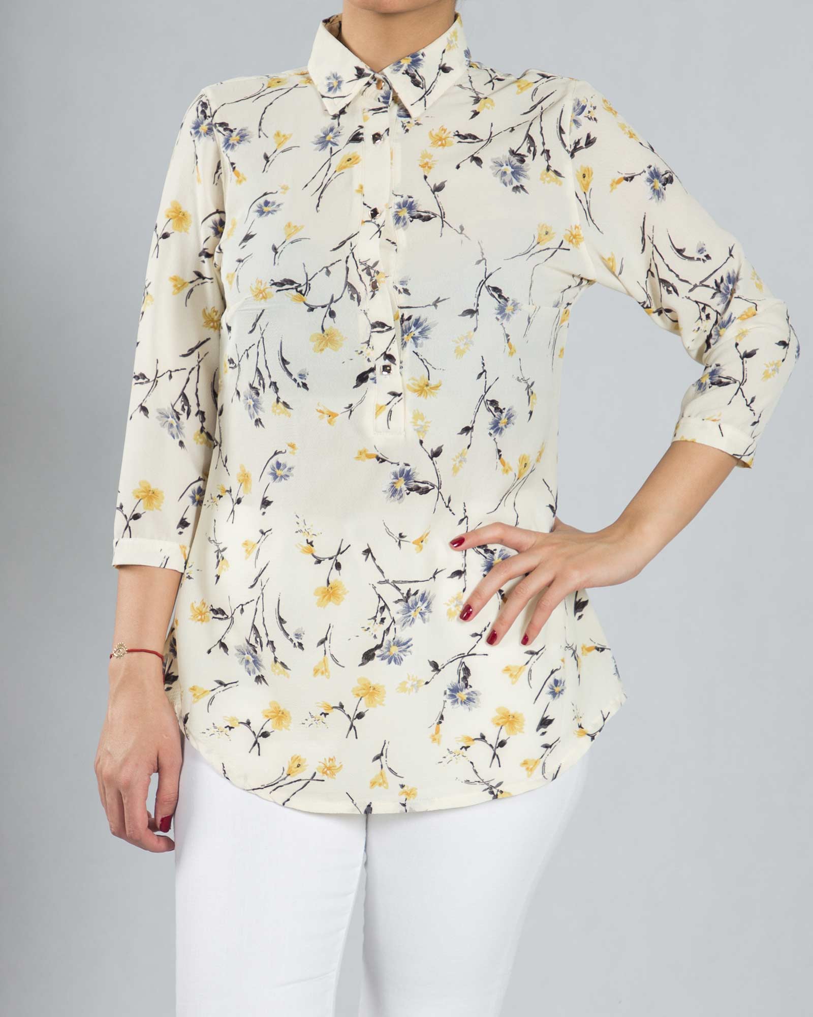 شومیز مجلسی حریر گلدار - گلبهی پاستیلی - رو به رو دو