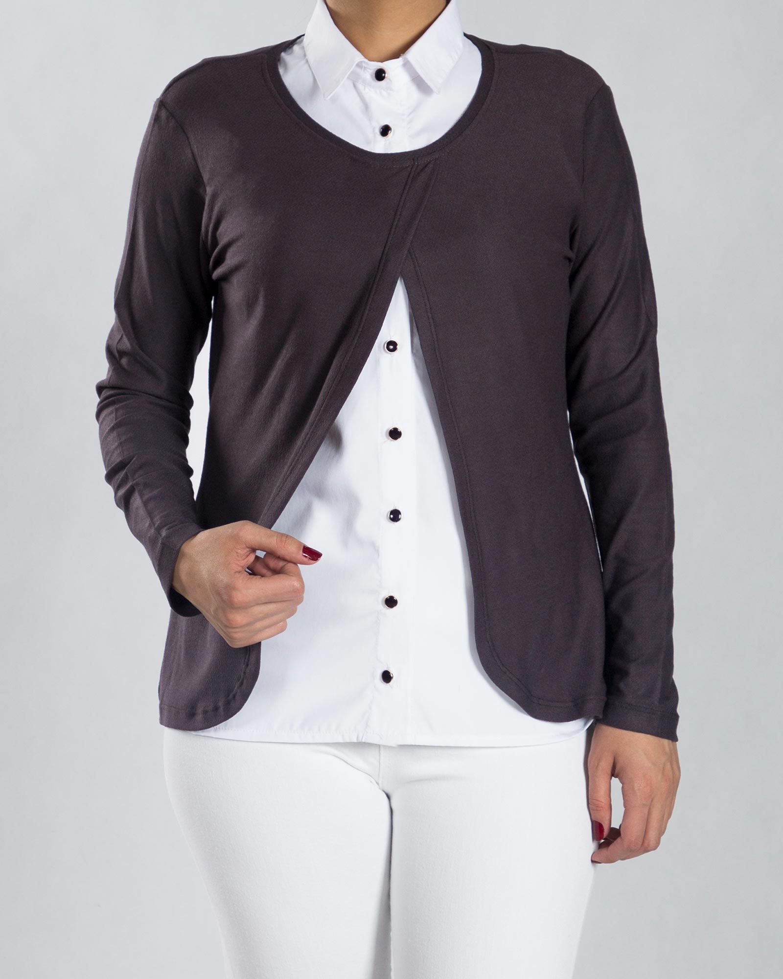 شومیز مجلسی دخترانه دو تکه - سربی تیره - رو به رو