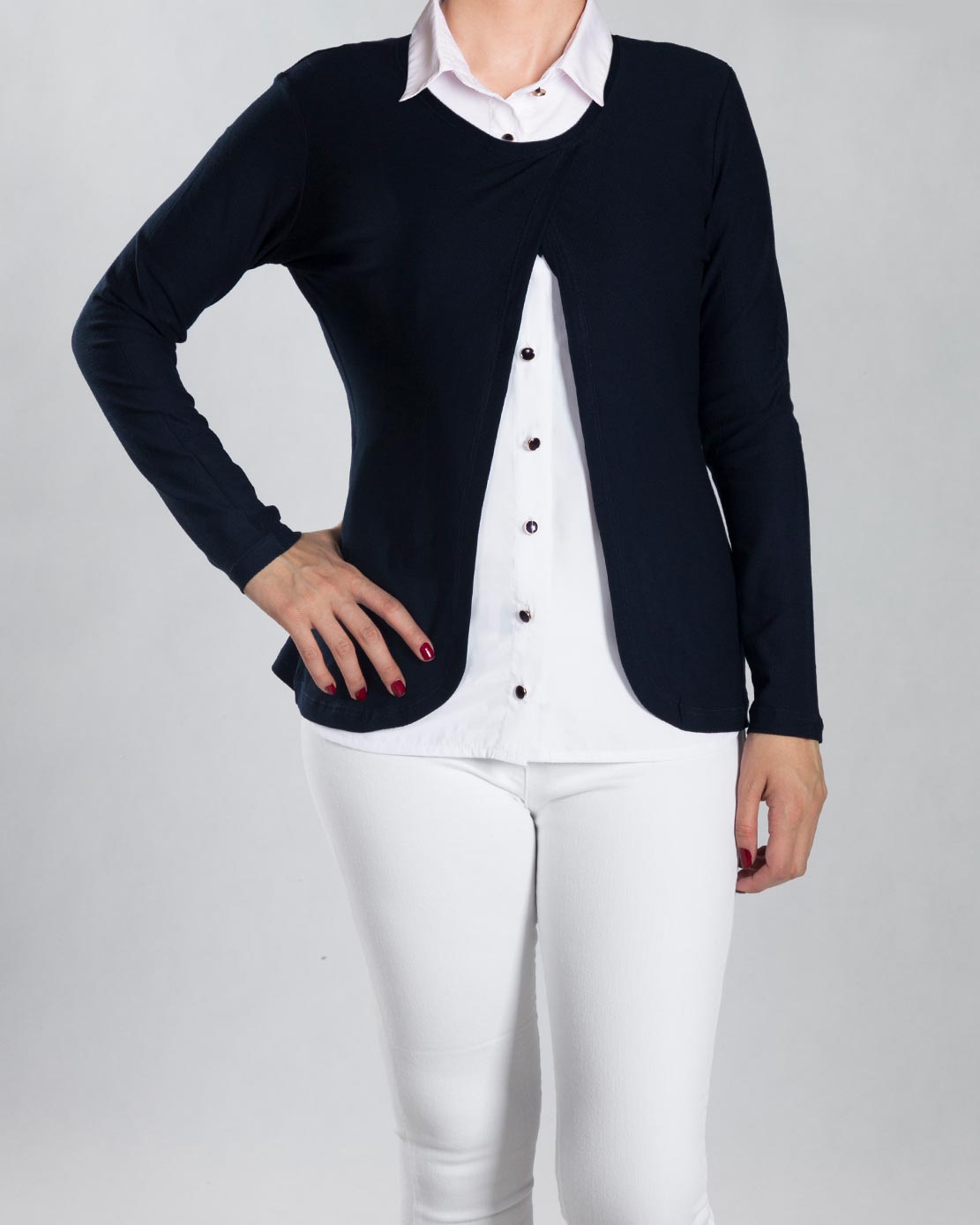 شومیز مجلسی دخترانه دو تکه - سرمه ای تیره - رو به رو شومیز