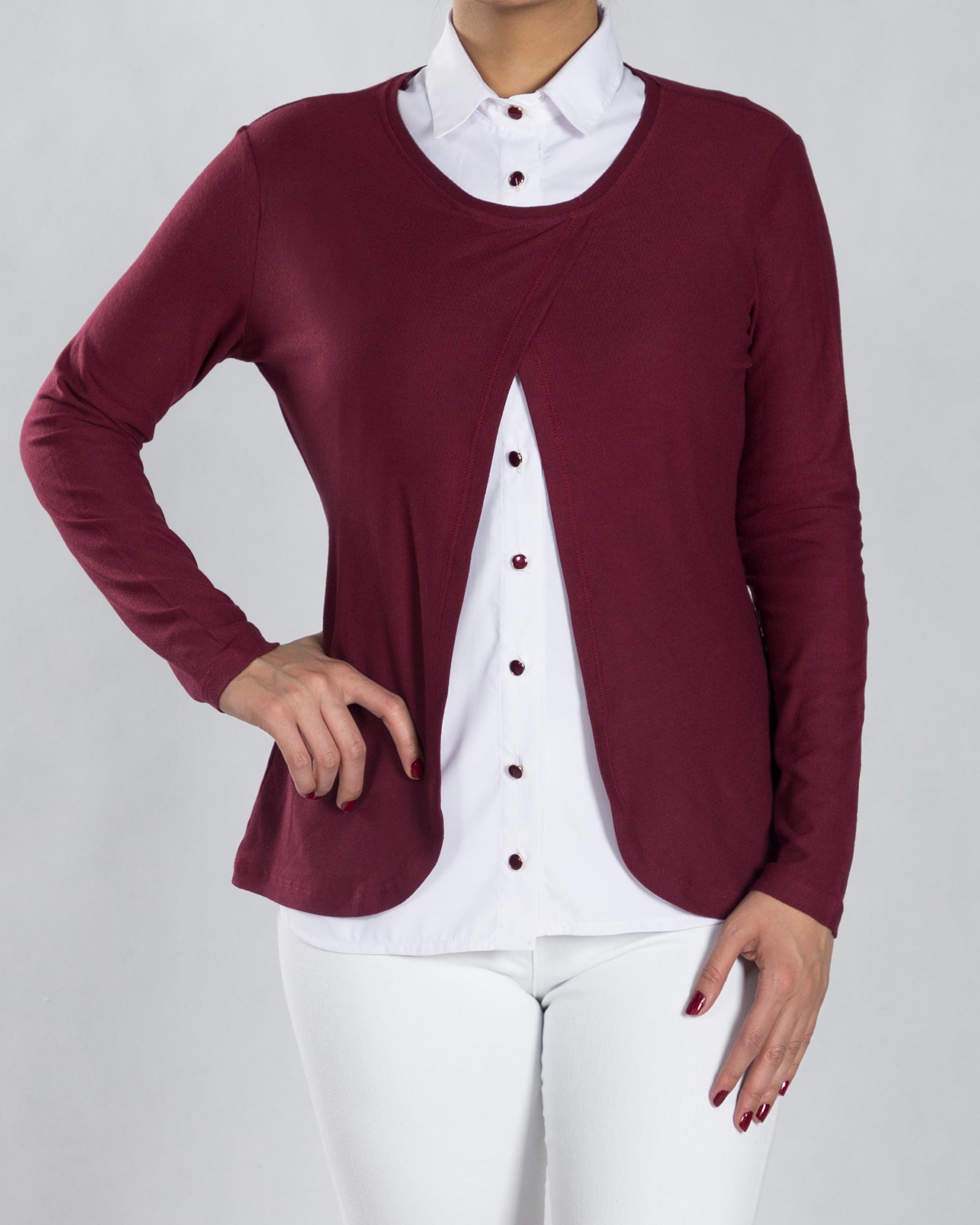 شومیز مجلسی دخترانه دو تکه - شرابی - رو به رو