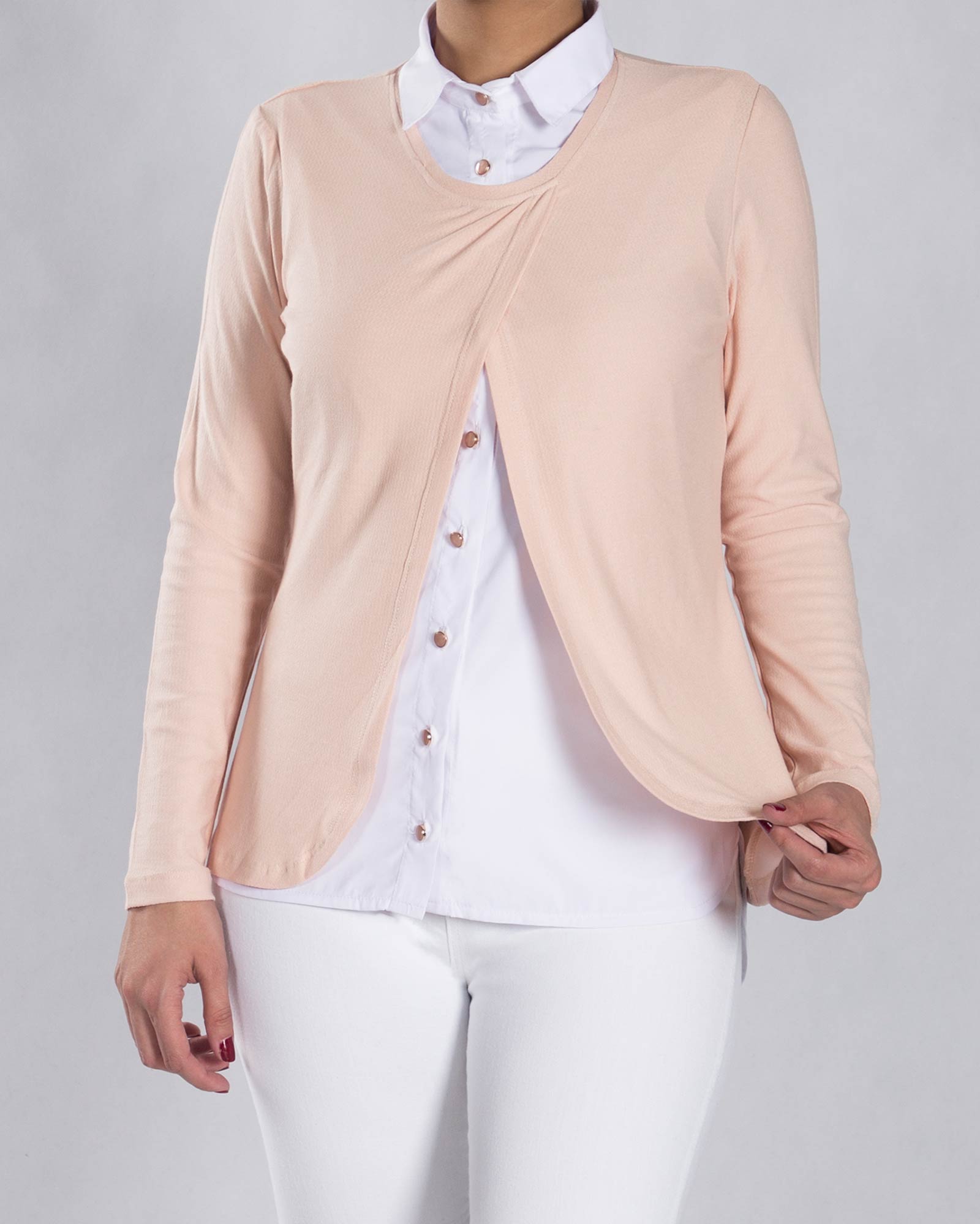 شومیز مجلسی دخترانه دو تکه - گلبهی پاستیلی - رو به رو