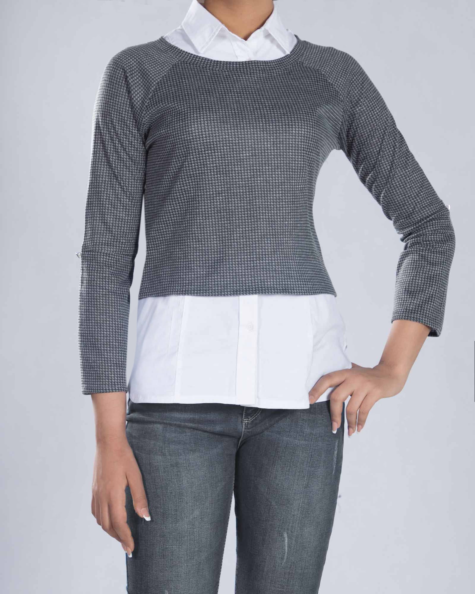 شومیز مجلسی دو تکه کوتاه - خاکستری تیره - رو به رو