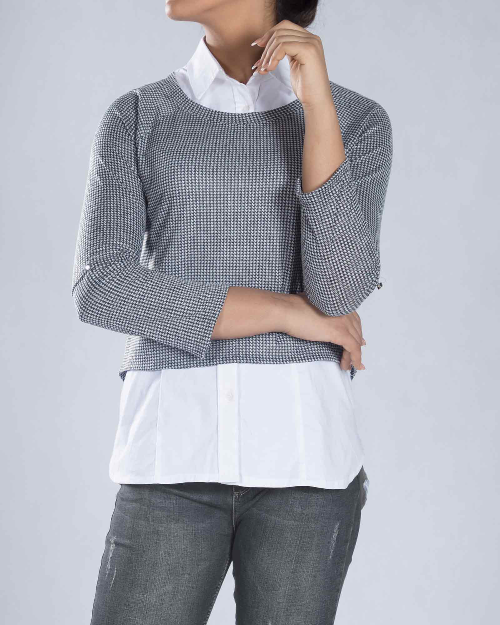 شومیز مجلسی دو تکه کوتاه - سفید - رو به رو