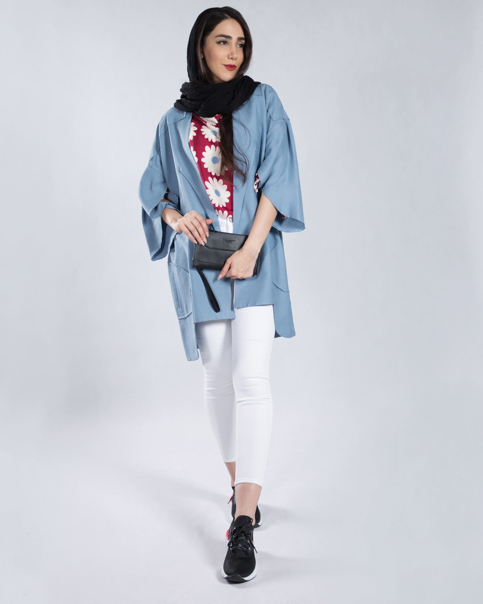 مانتو آستین کیمونو کوتاه - آبی آسمانی - محیطی