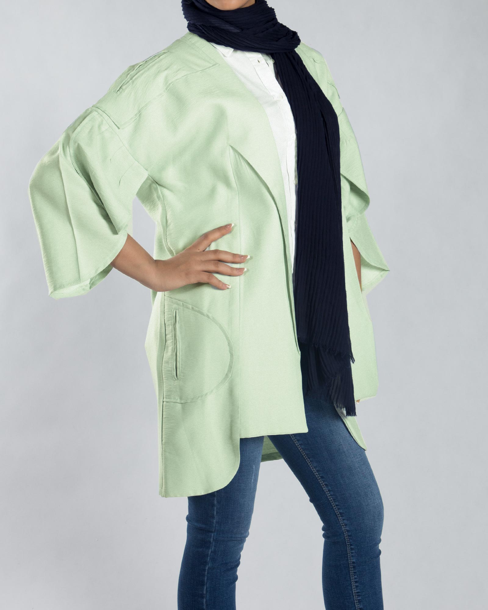 مانتو آستین کیمونو کوتاه - سبز پاستیلی - سه رخ