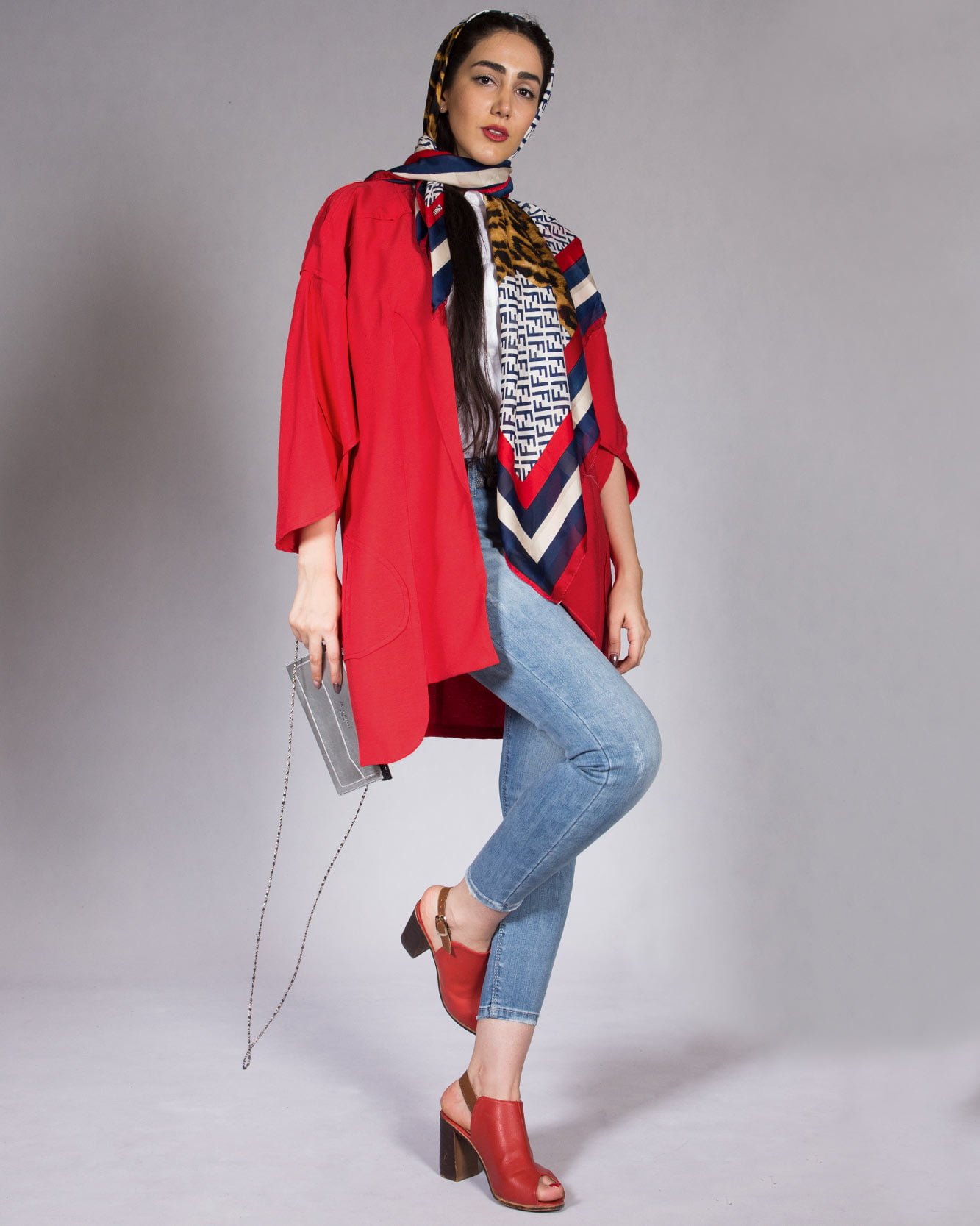 مانتو آستین کیمونو کوتاه - قرمز - محیطی زنانه