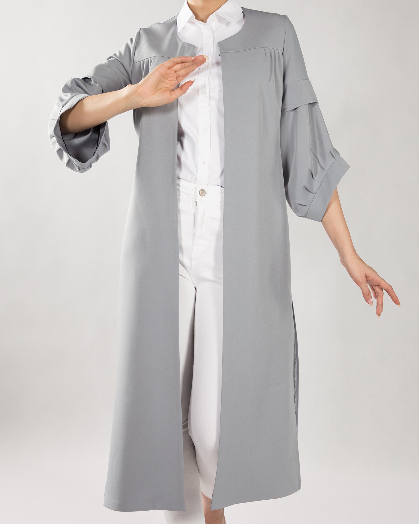 مانتو بلند دخترانه ساده - طوسی - جلو باز