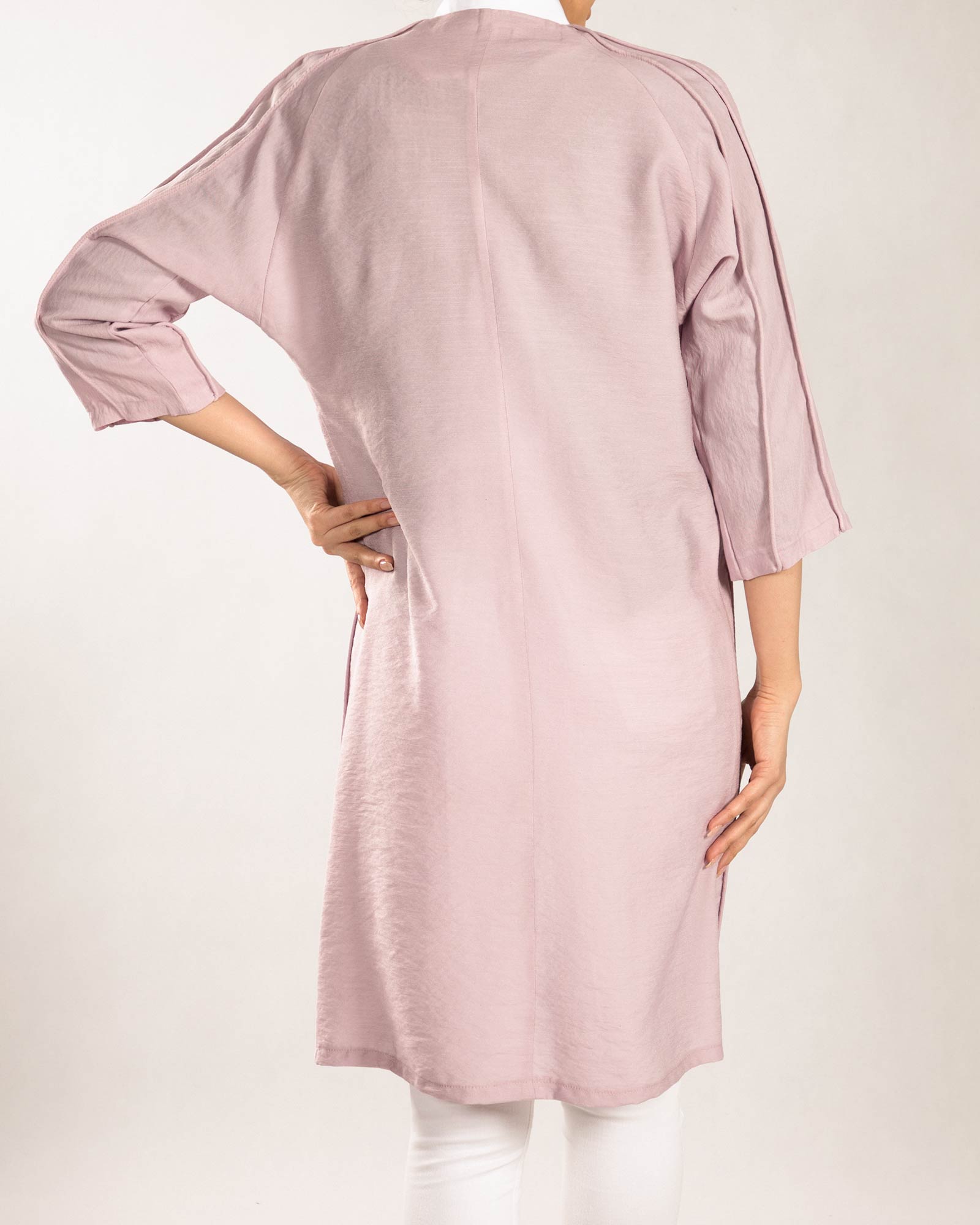 مانتو خط دار بلند - صورتی - پشت