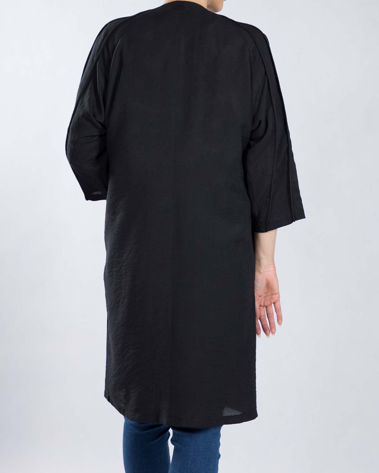 مانتو خط دار بلند - مشکی - پشت