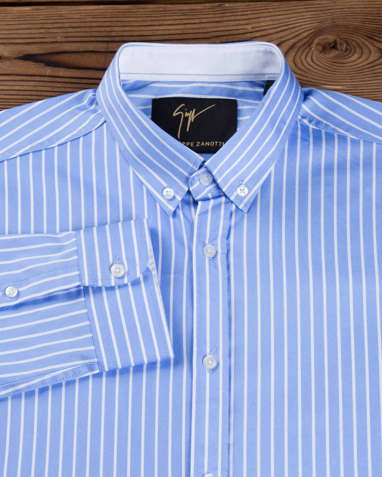 پیراهن اسپرت راه راه مردانه - آبی روشن - پیراهن آستین بلند