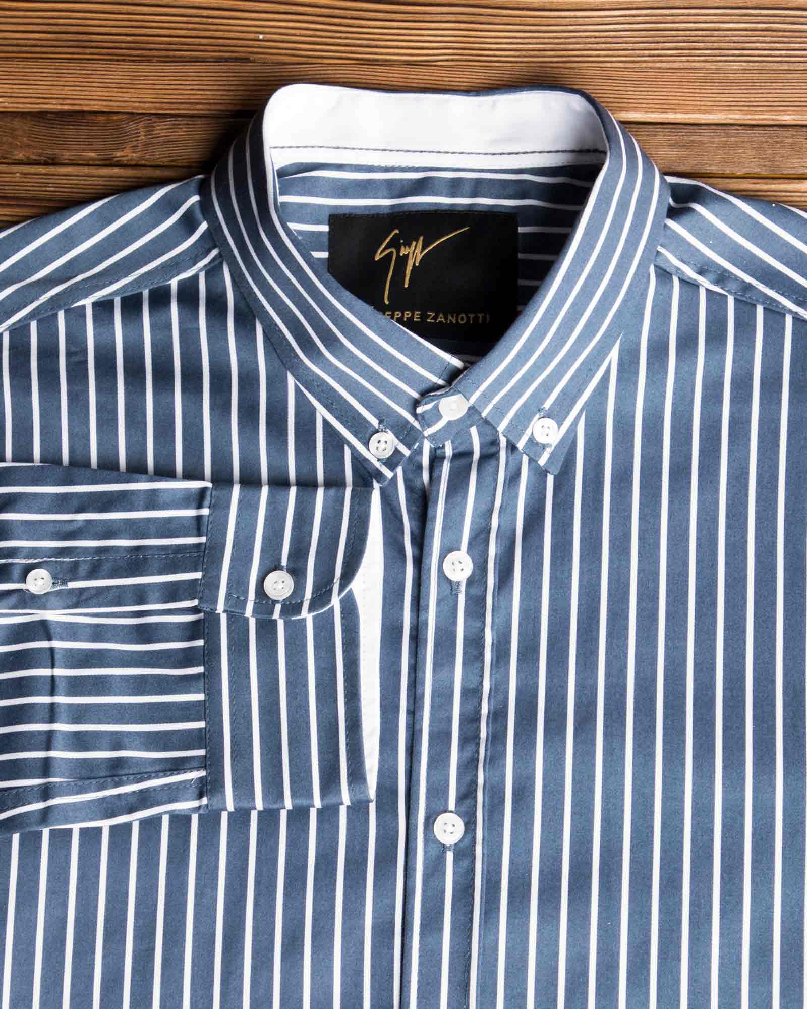 پیراهن اسپرت راه راه مردانه - سربی تیره - یقه آستین